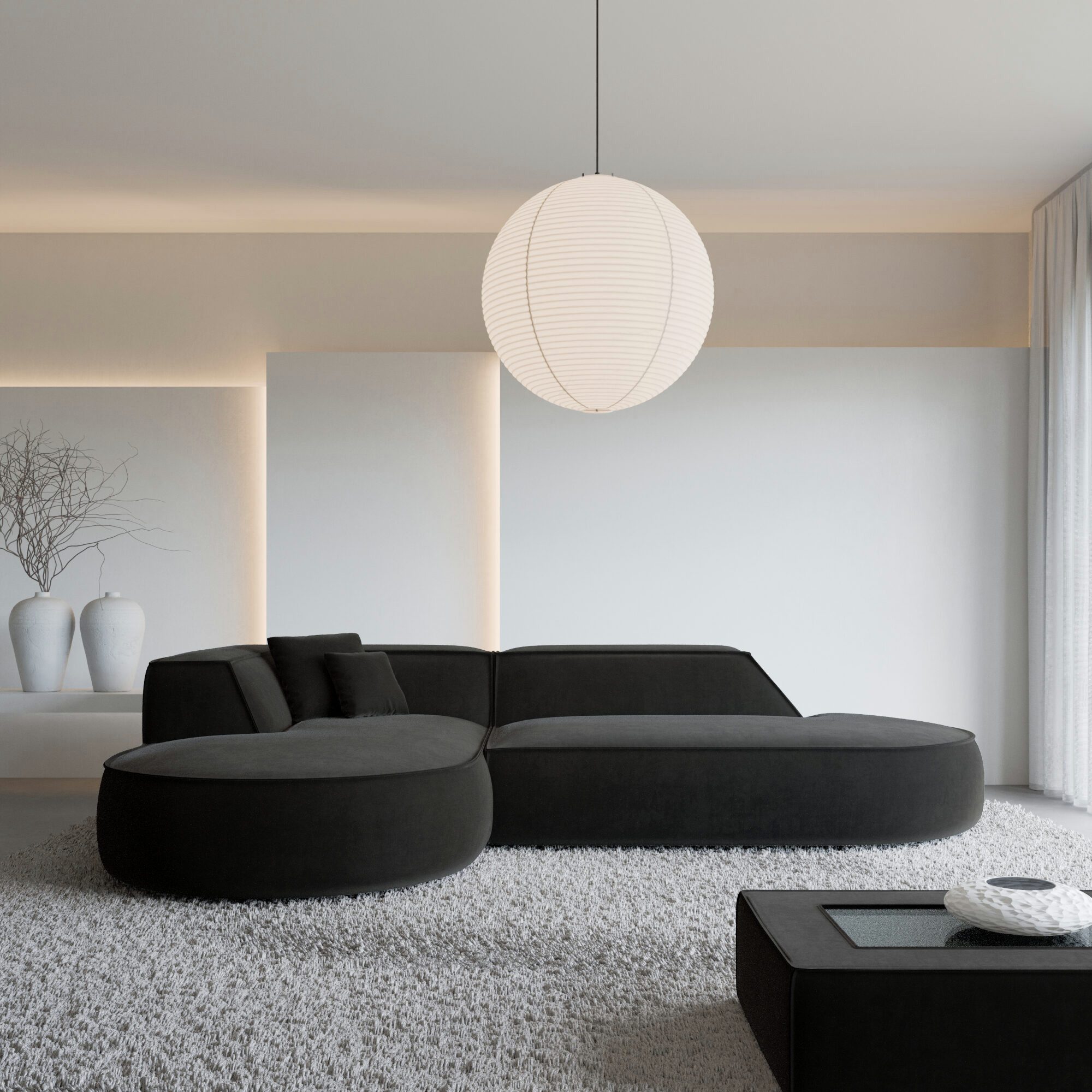Sofa Dreams Ecksofa Monterola L Form Lounge Designer Sofa, mit Samtstoff Bezug in Schwarz, Ausrichtung Ecke links