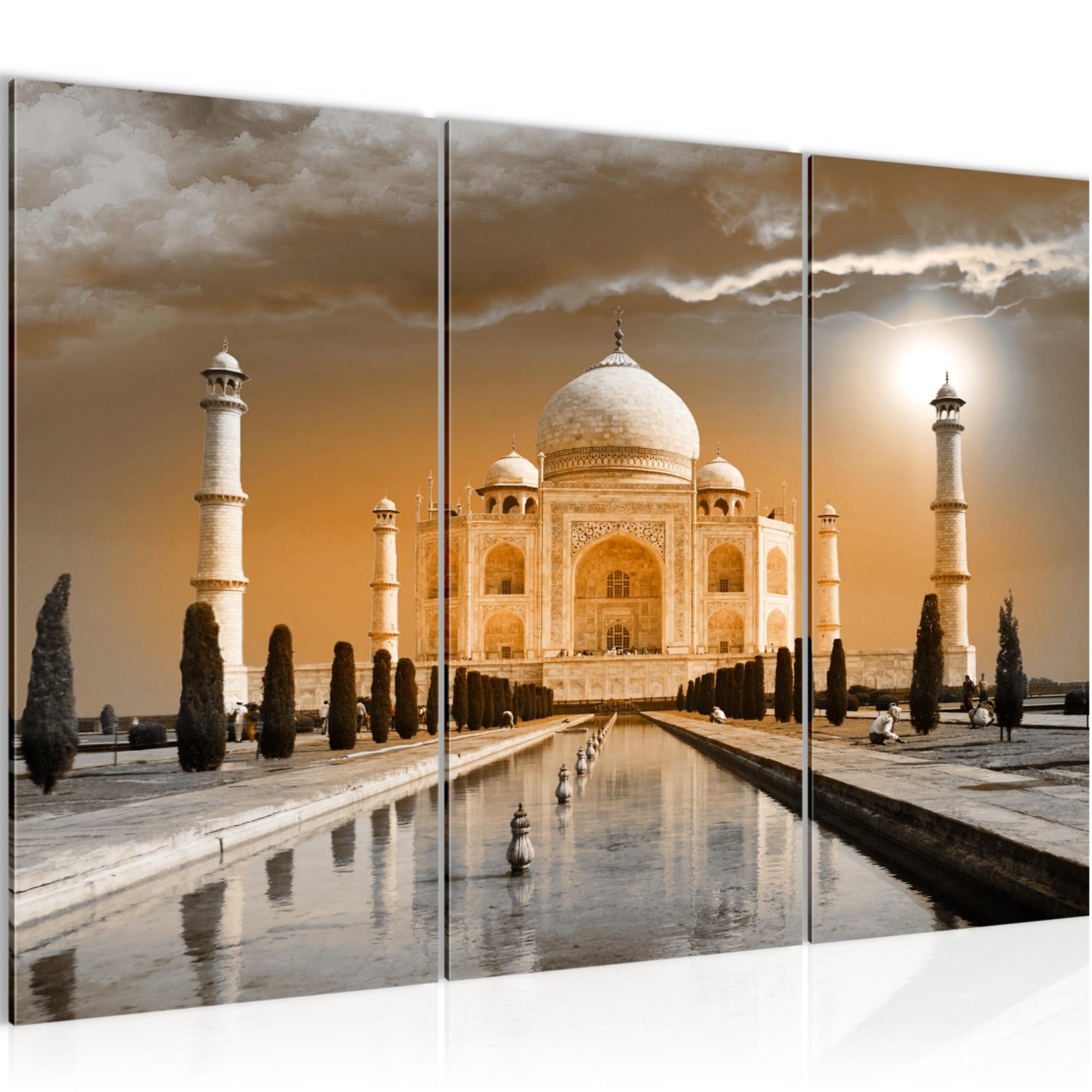 Runa Art Wandbild Taj Mahal Indien Bild Gelb Architektur Tempel 120 x 80 cm 600531b, 40 x 80 cm - 3 Bilder