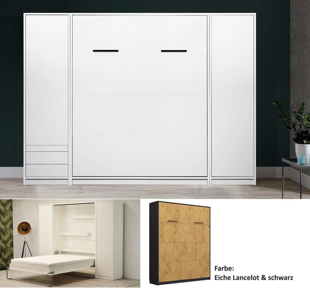 QMM TraumMöbel Schrankbett Wandbett modern vertikal GN 160 x 200 mit 2 Schränken (Set, 3-St) vertikal klappbar