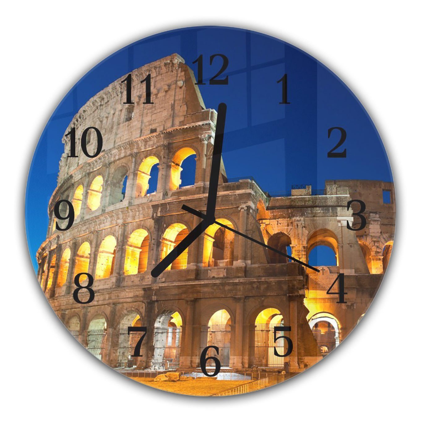 Kolosseum Nacht Durchmesser Rund und cm mit Wanduhr Glas - Quarzuhrwerk Motiv Primedeco Wanduhr aus mit bei 30