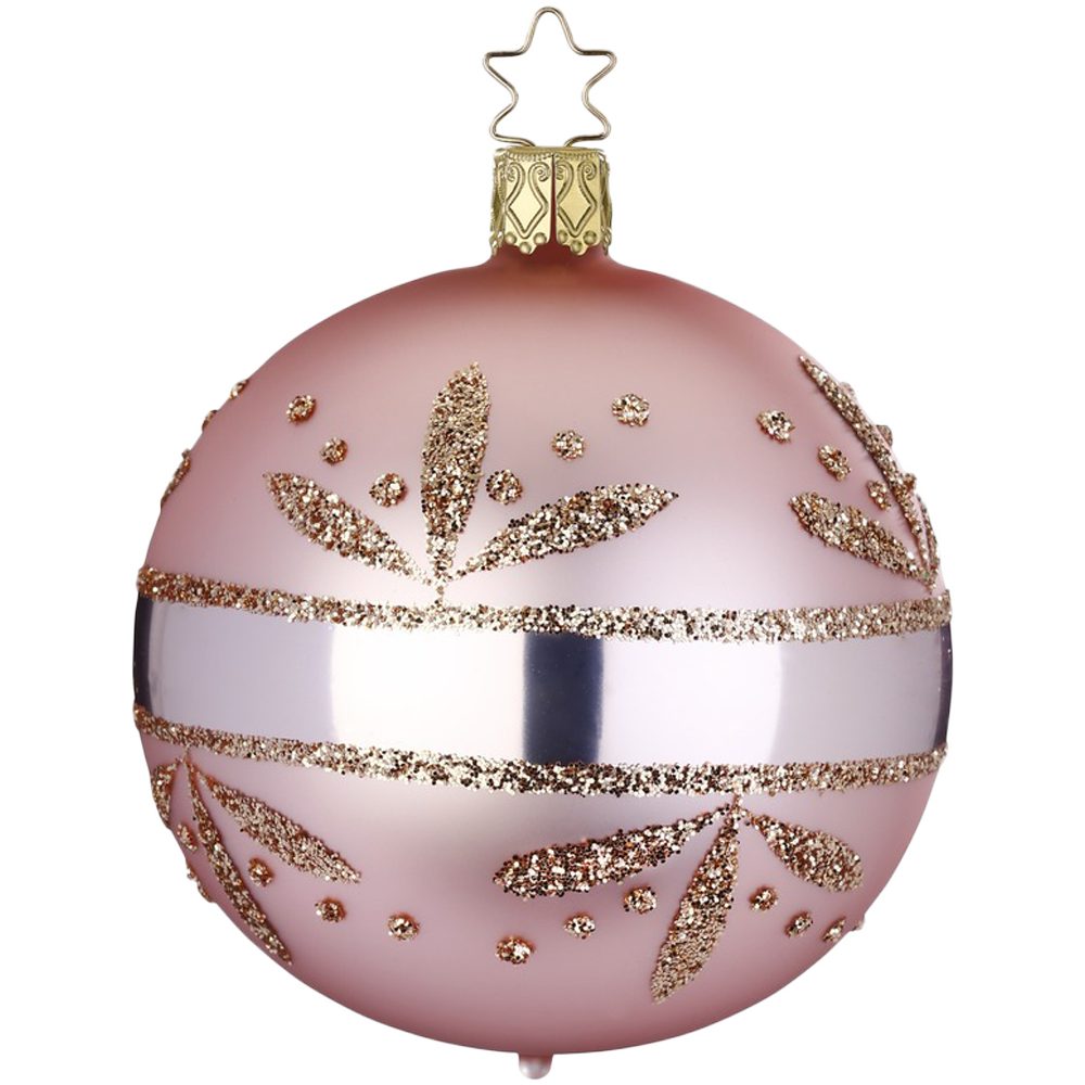 Blütenband Weihnachtsbaumkugel handbemalt matt zuckerwatte (1 mundgeblasen, St), INGE-GLAS®