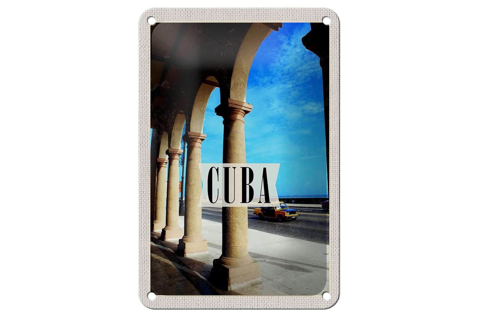 Femer GmbH Metallschild Reise 12x18cm Cuba Karibik Straße Auto Gemälde Schild, (1 St), gewölbte Oberfläche, abgerundete Ecken, umgeschlagene Kanten