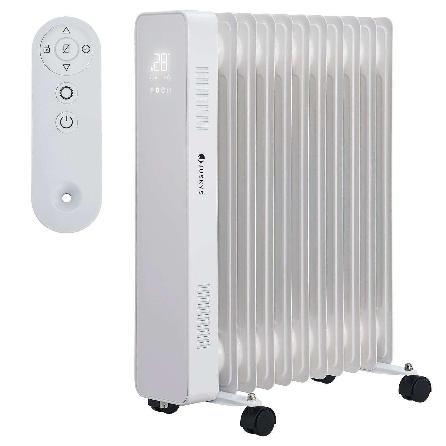 Juskys Ölradiator OH125BW2, 2500 W, Thermostat, Display, Fernbedienung, Timer, Wi-Fi und App-Steuerung Weiß | Radiatoren