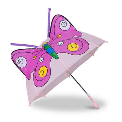 relaxdays Stockregenschirm Kinderregenschirm mit 3D Motiv, Schmetterling