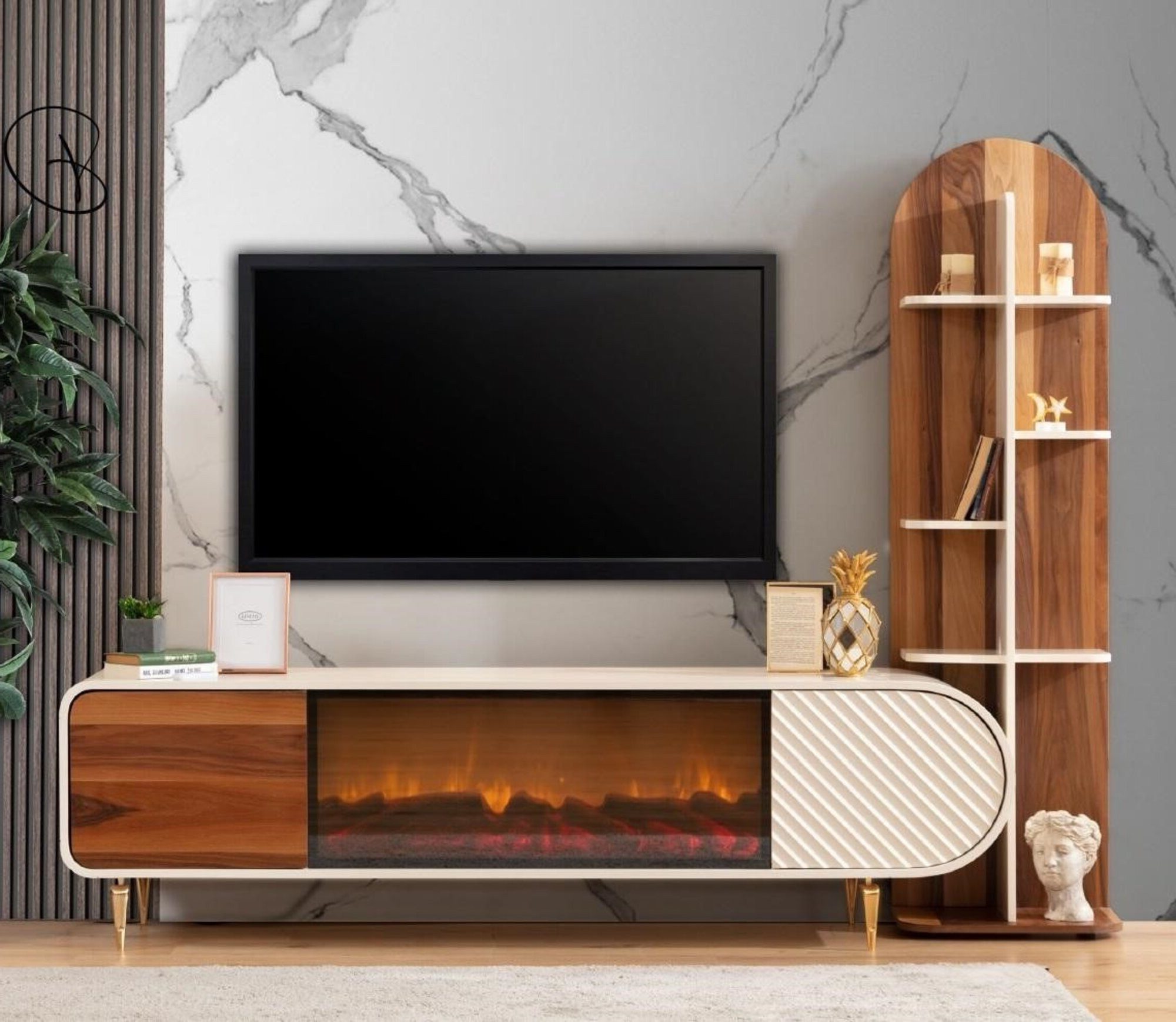 Lowboard Luxuriöser TV-Ständer in Weiß mit elegantem Design und Stauraum