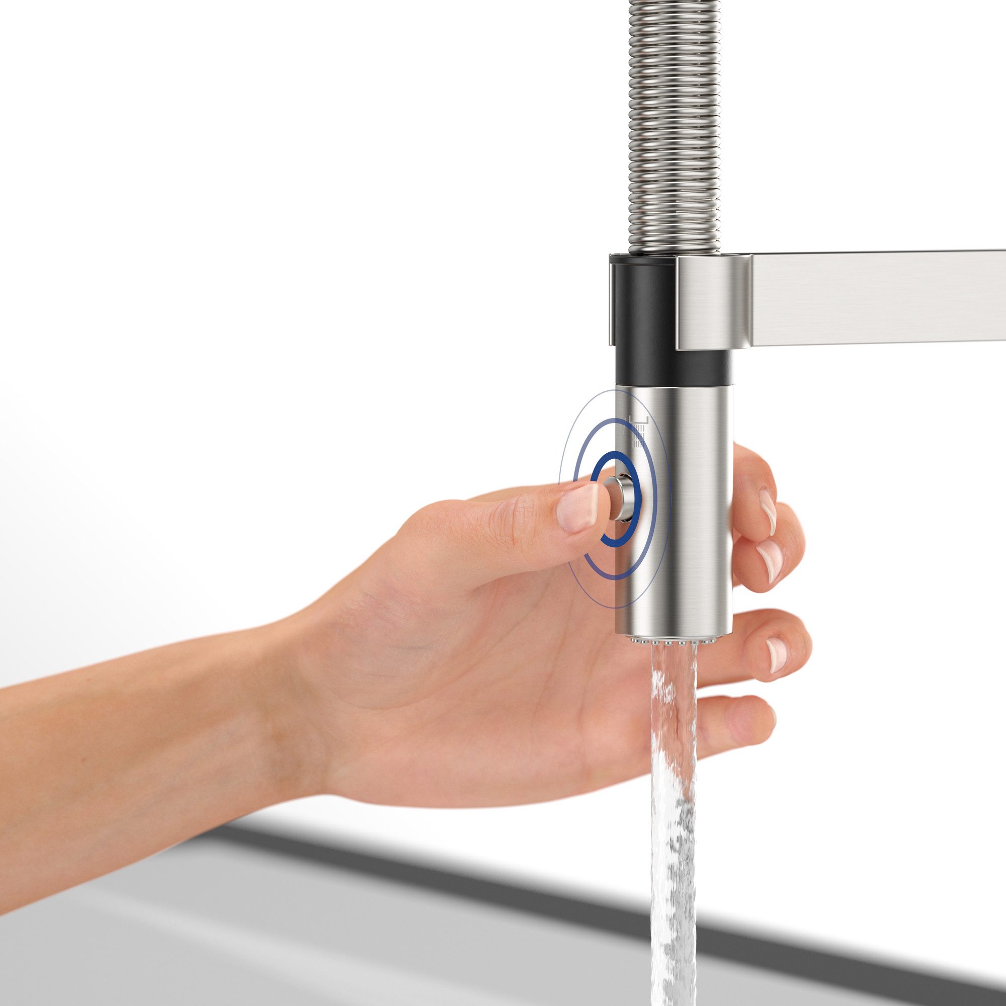 Villeroy & Boch Küchenarmatur Steel Expert Compact mit Brausekopf (schwenkbarer Auslauf, spritzarmes Arbeiten dank Laminarstrahl) Hochdruck-Armatur, Umschaltfun – Bild 5 von 5
