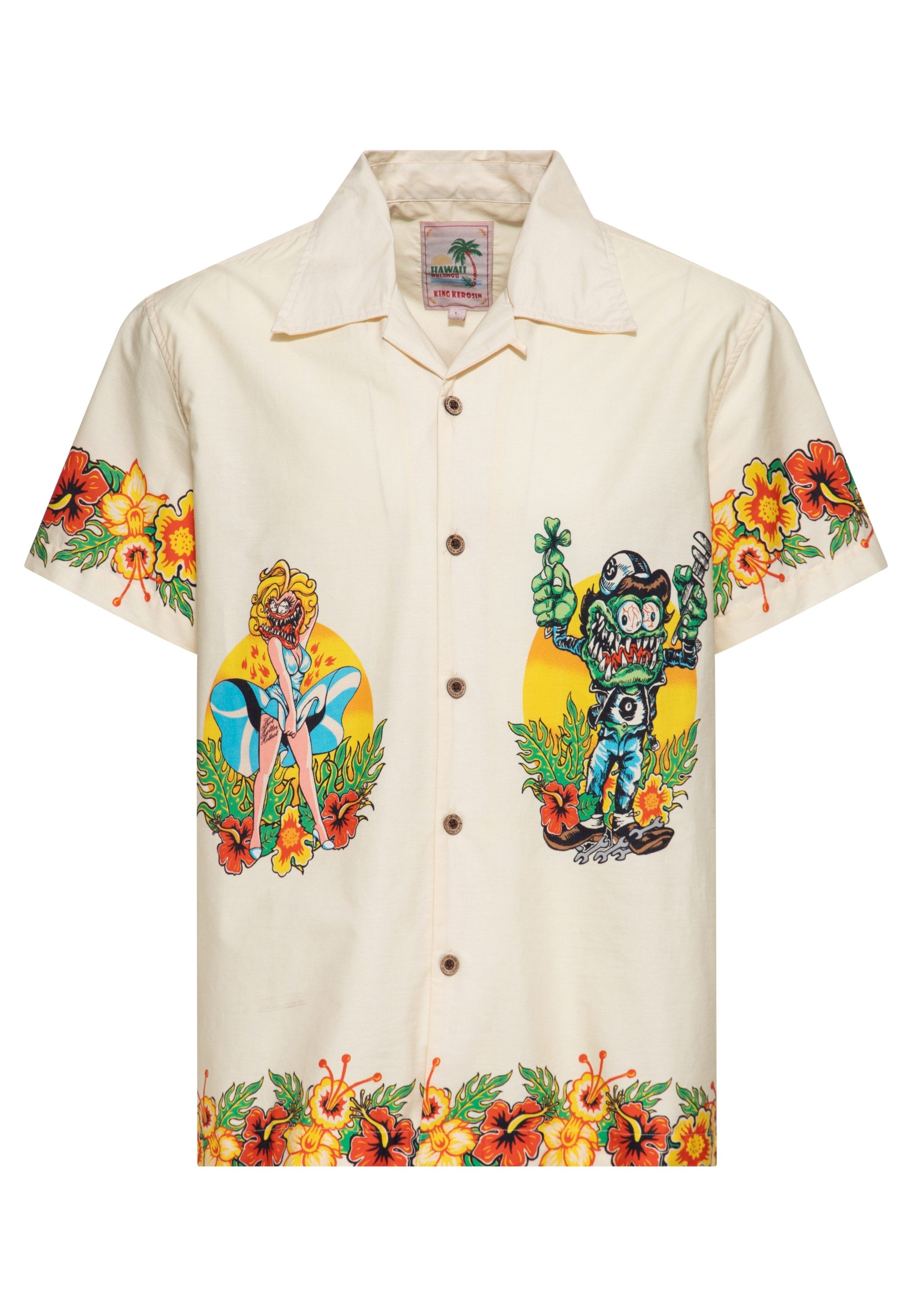 KingKerosin Kurzarmhemd Lucky Monster mit Kustom Kulture Artwork Print