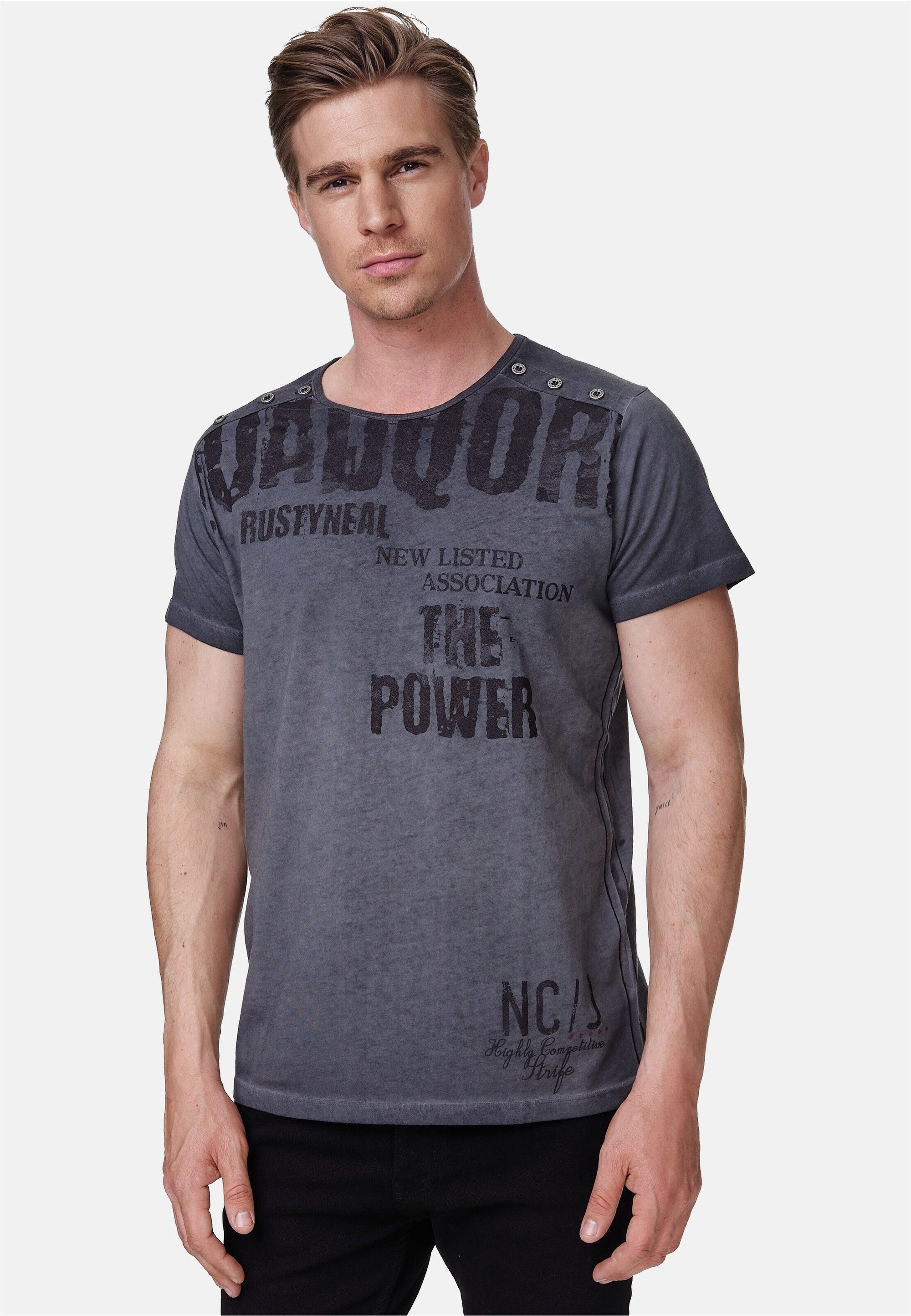 Rusty Neal T-Shirt mit coolen Schriftzügen