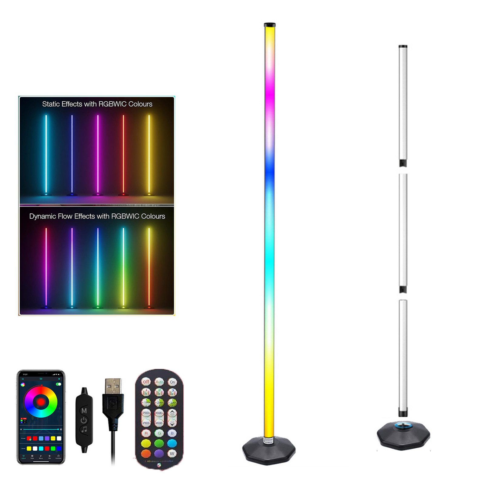 LED Stehlampe RGB Ecklampe Musiksynch LED Standfloor Lightbar Höhenverstellbar