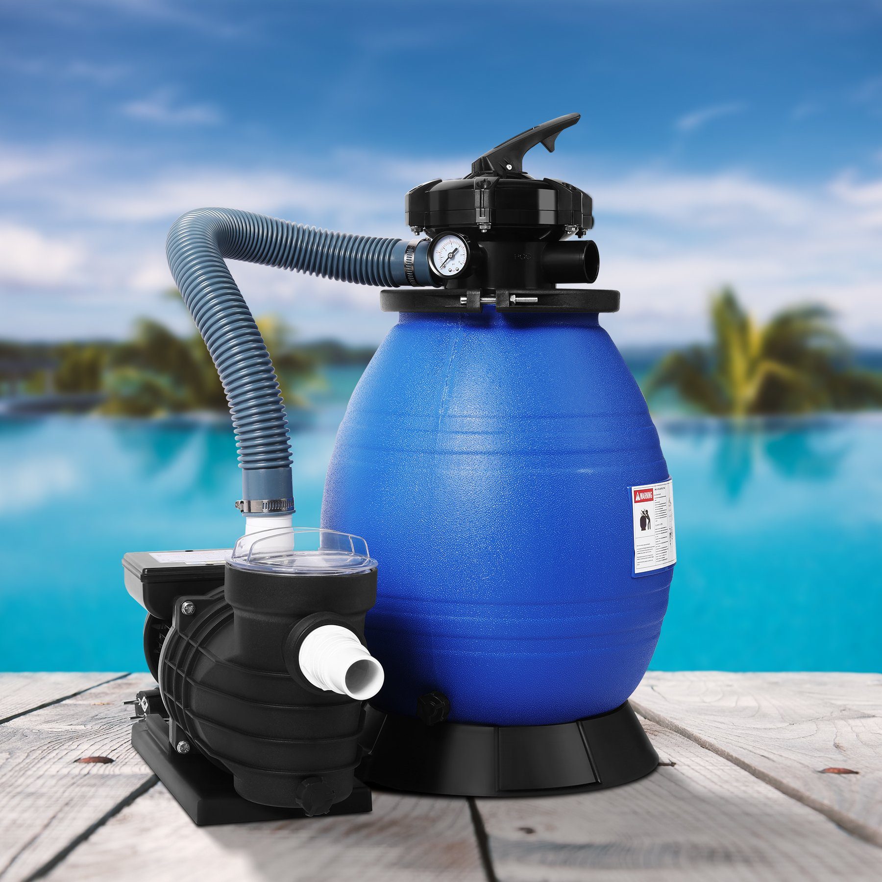 HomeMiYN Pool-Filterpumpe Sandfilteranlage Sandfilterpumpe 10,8m³/h  Poolfilter mit Druckanzeige Sandfilter für Pool und Schwimmbecken 370W