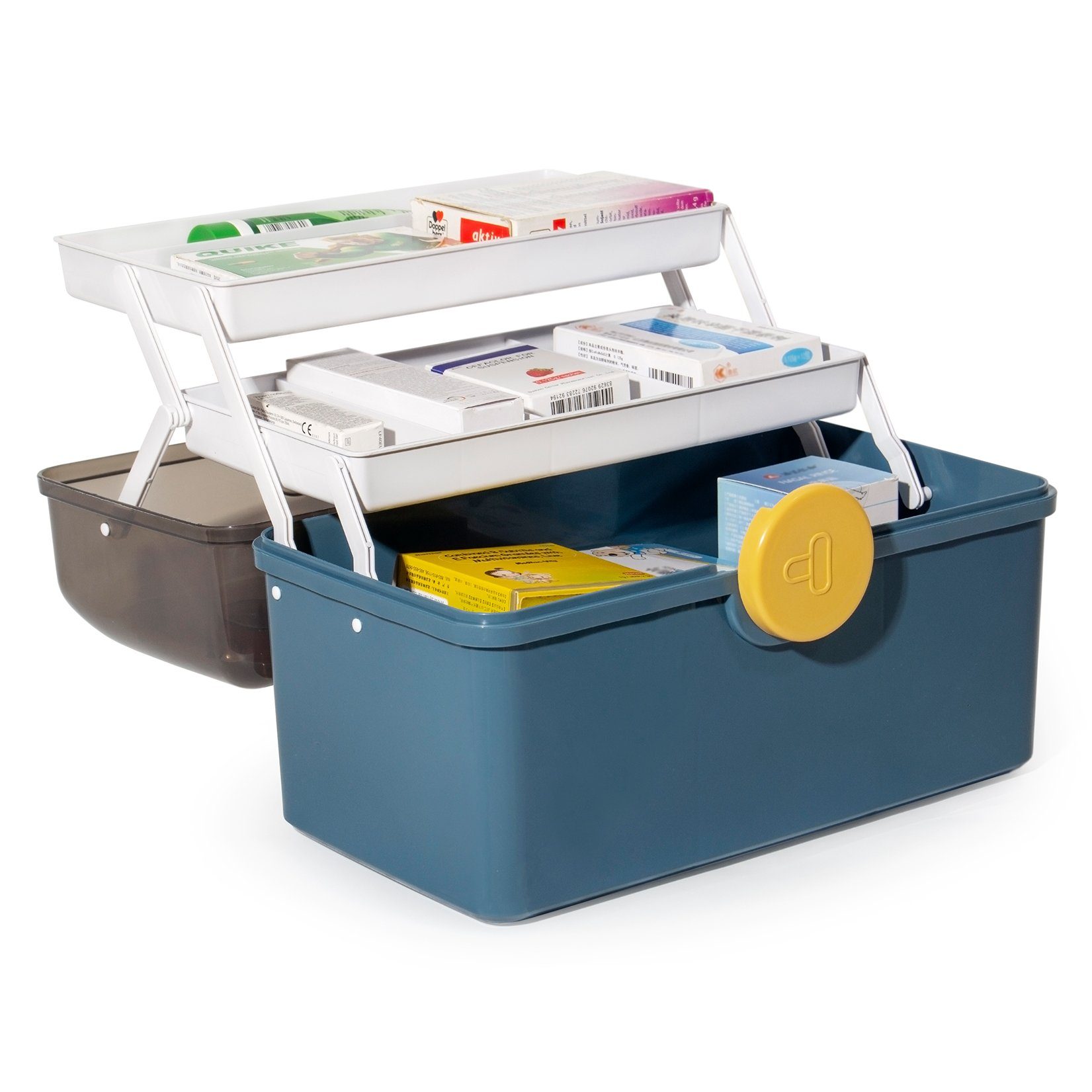 AnRui 3-stöckige Aufbewahrungsbox – Faltbar, Tragbar, Für Erste-Hilfe, Medikamente, Basteln, Kosmetik (grün)