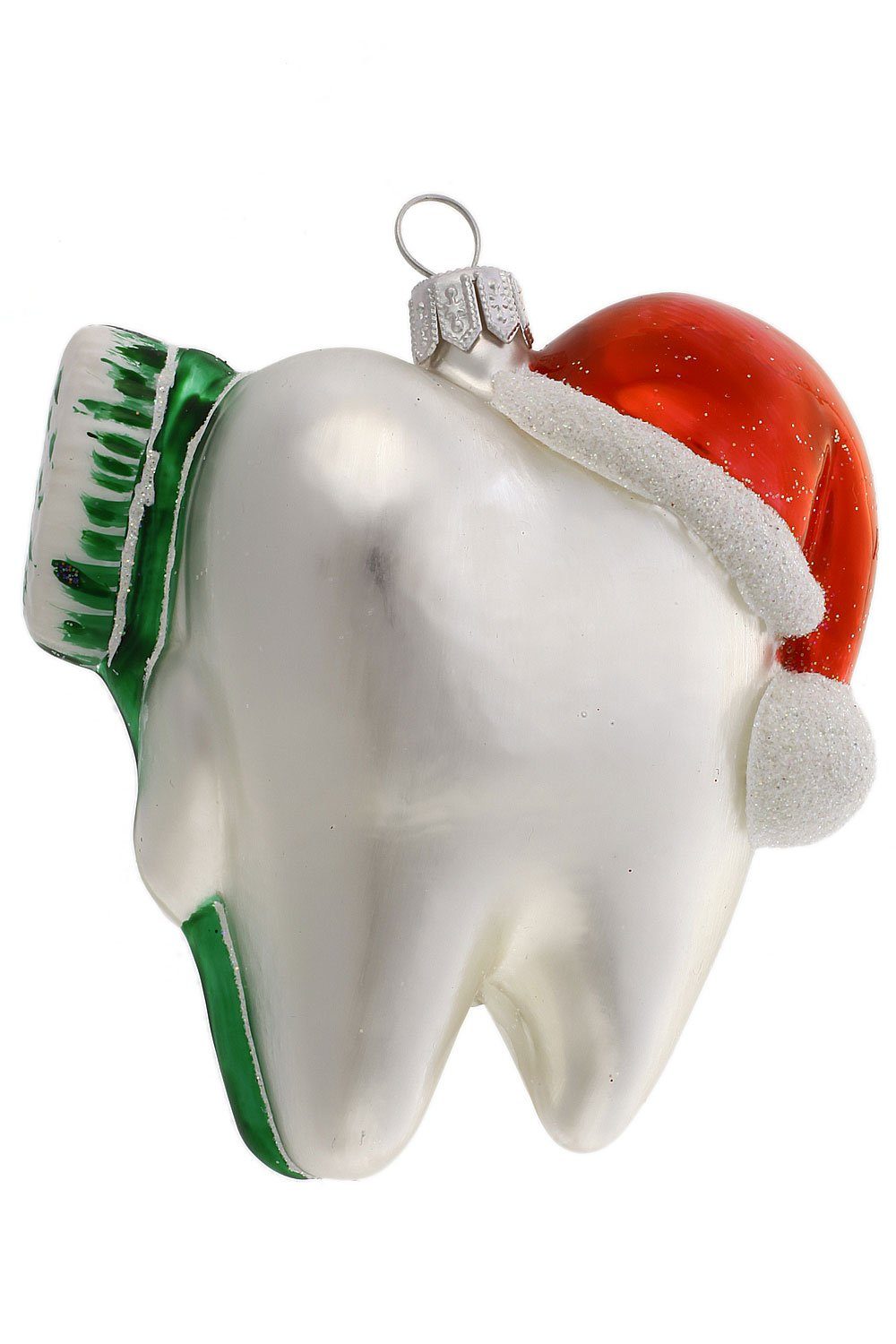 Hamburger Weihnachtskontor Christbaumschmuck Zahn - handdekoriert mundgeblasen mit Weihnachtsmütze
