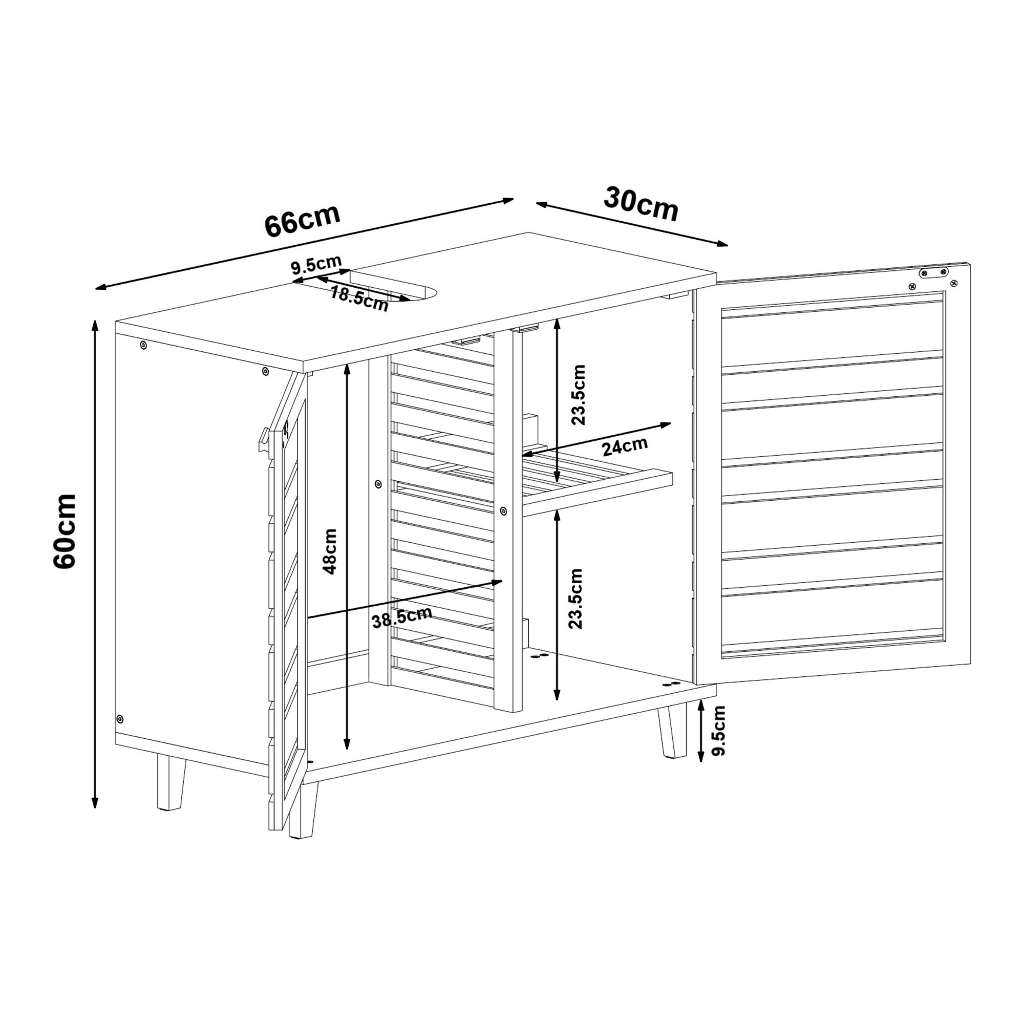 en.casa Waschbeckenunterschrank »Epind« Badezimmerschrank 60 x 66 x 30 cm Bambus Natur