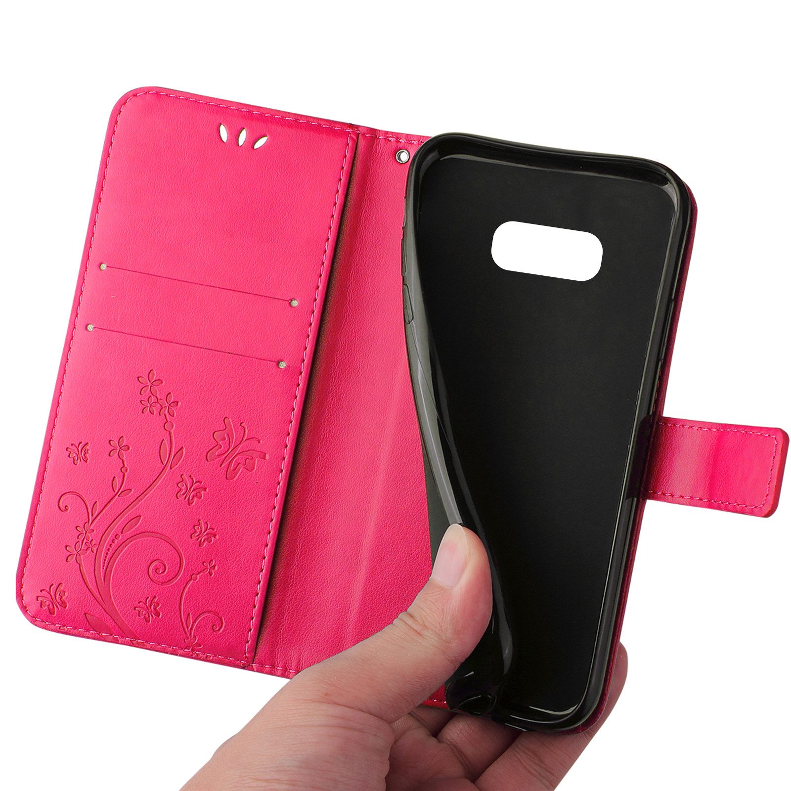 Tec-Expert Handyhülle Cover Tasche Hülle für Samsung Galaxy S7 5,1 Zoll, Klapphülle Case mit Kartenfach Fliphülle aufstellbar, Motiv Blumen