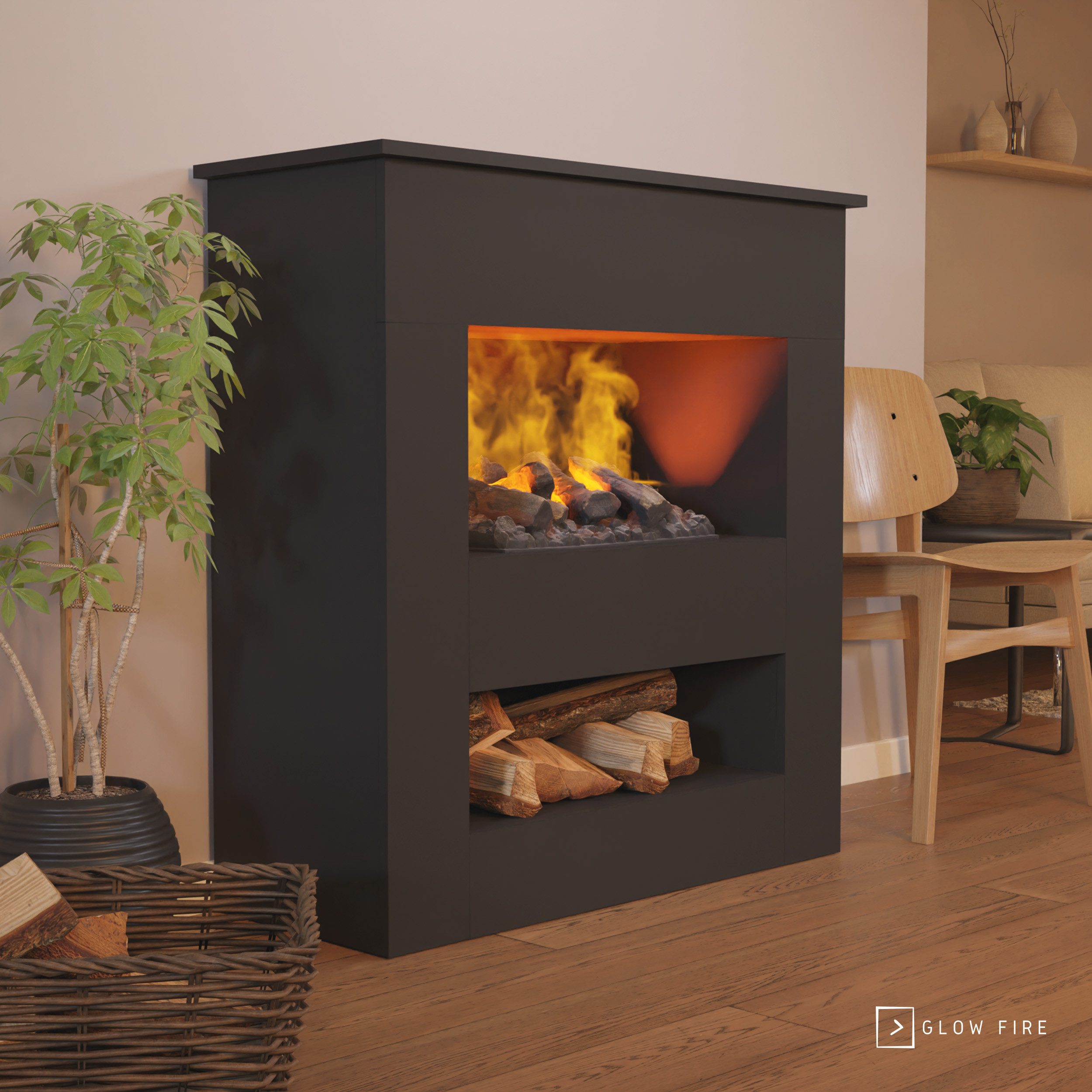 GLOW FIRE Elektrokamin Brecht Wasserdampf Kamin, Elektrischer Kamin, Wasserdampfkamin mit 3D Feuer und Knisterfunktion