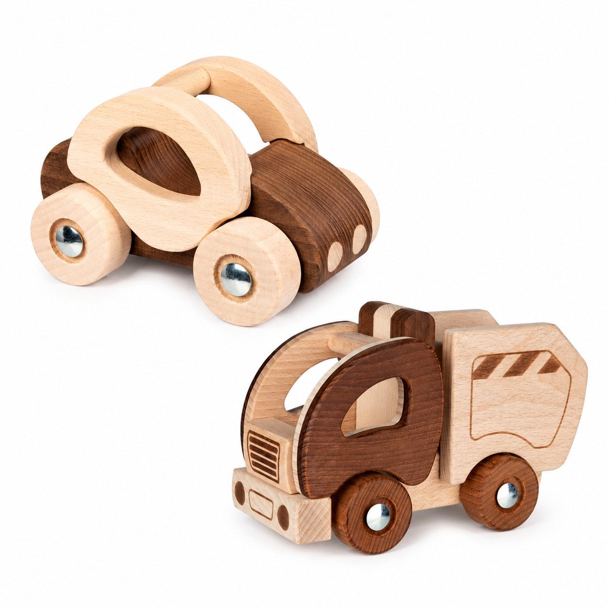 goki Spielzeug-Auto goki-nature, Set aus robustem Naturholz, 2-teilig, (2-tlg), naturbelassenes Holz