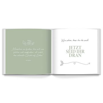 LEAF & GOLD Notizbuch Gästebuch Hochzeit, Greenery Design, Edles Hochzeitsgästebuch mit Fragen, Gästebuch zum