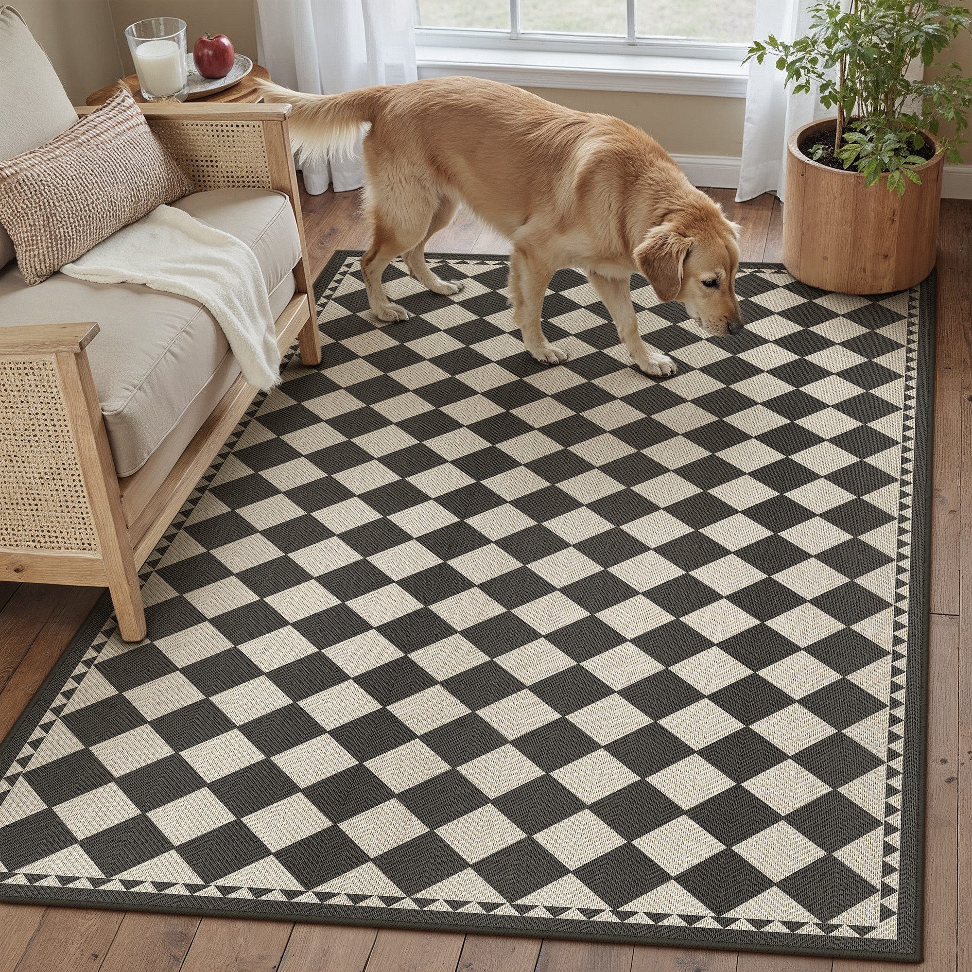 PURECOZY Teppich Juteteppich Innenteppiche Karomuster Modernes Design, Rechteckig, Höhe: 5 mm