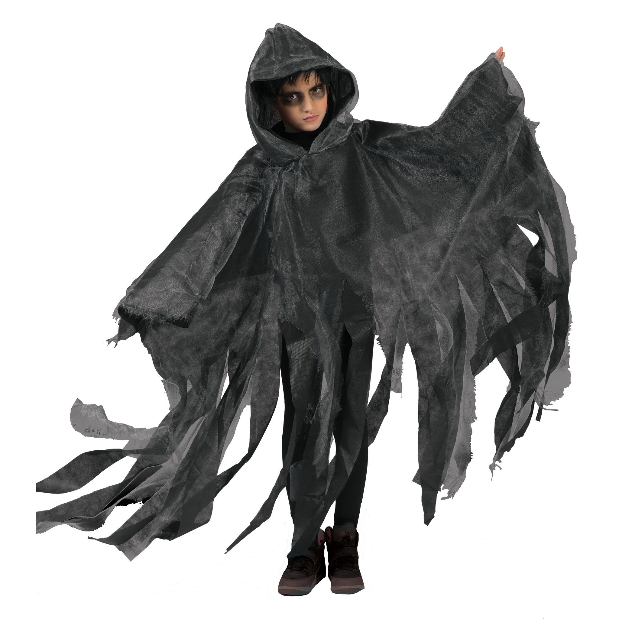 Funny Fashion Hexen-Kostüm Halloween Umhang mit Kapuze für Kinder, Grau
