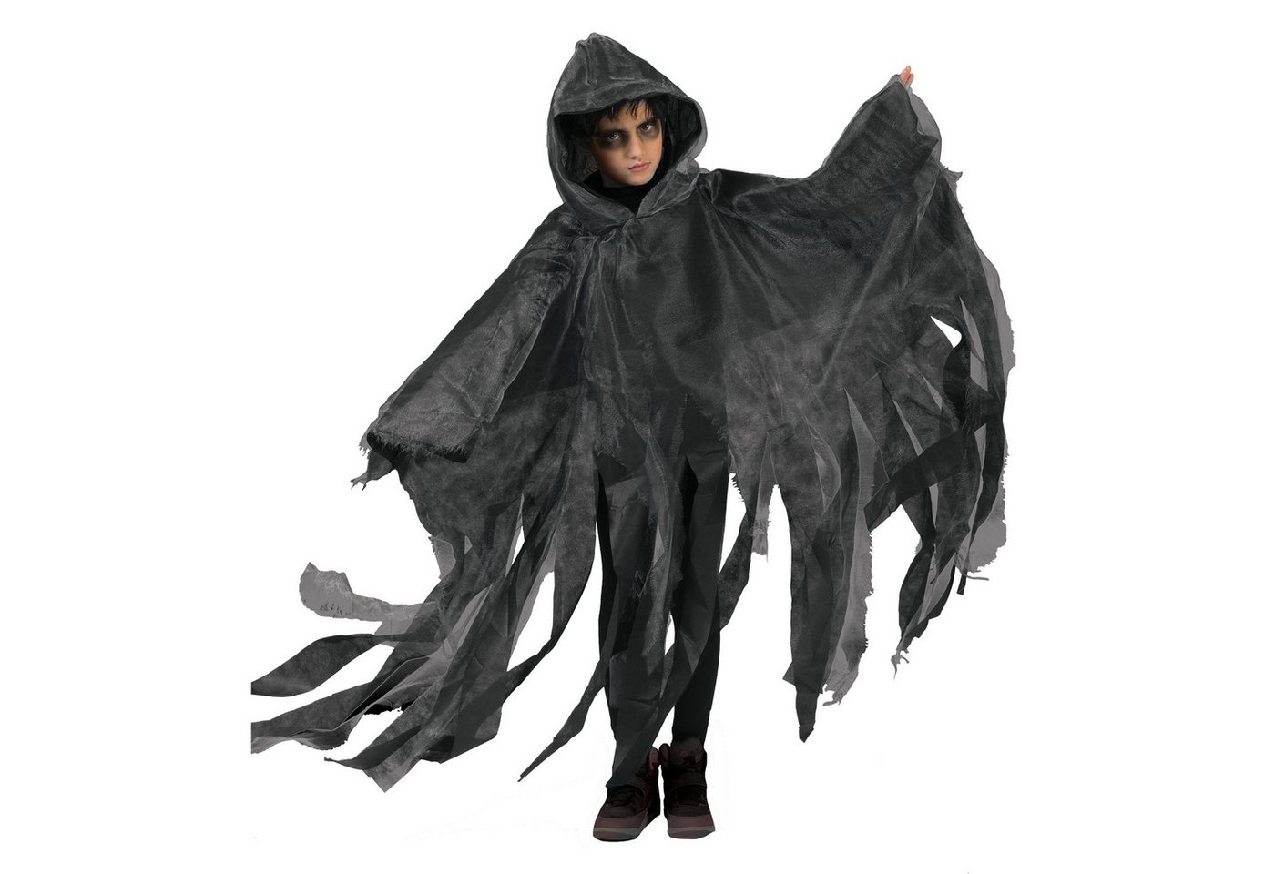 Funny Fashion Hexen-Kostüm Halloween Umhang mit Kapuze für Kinder, Grau