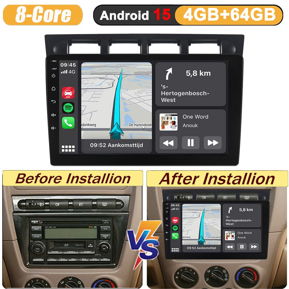 A-Sure 8-Core Android 15 Wireless Carplay GPS Navi Für KIA Picanto 2004-2007 Autoradio (Digitalradio (DAB), FM, AM, 1280*800 IPS Screen/8-Core CPU)