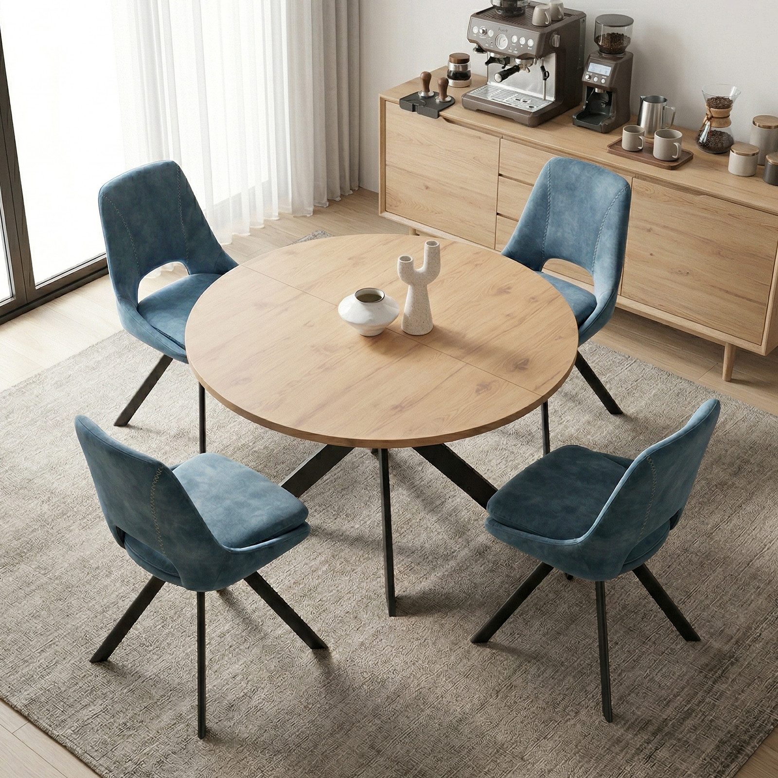 Jiexi Essgruppe Tisch- und Stuhlset, Runder Esstisch (115×75 cm) mit 4 Stühlen