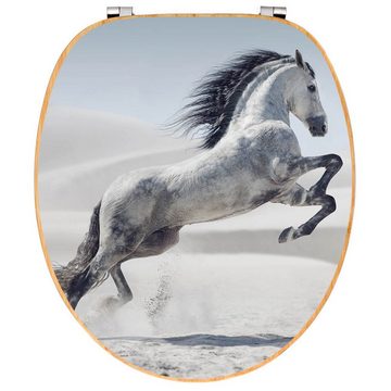 banjado WC-Sitz Bambus Motiv Wildes Pferd (umweltfreundliches Material, Edelstahl Scharniere), 44 x 38 x 5 cm