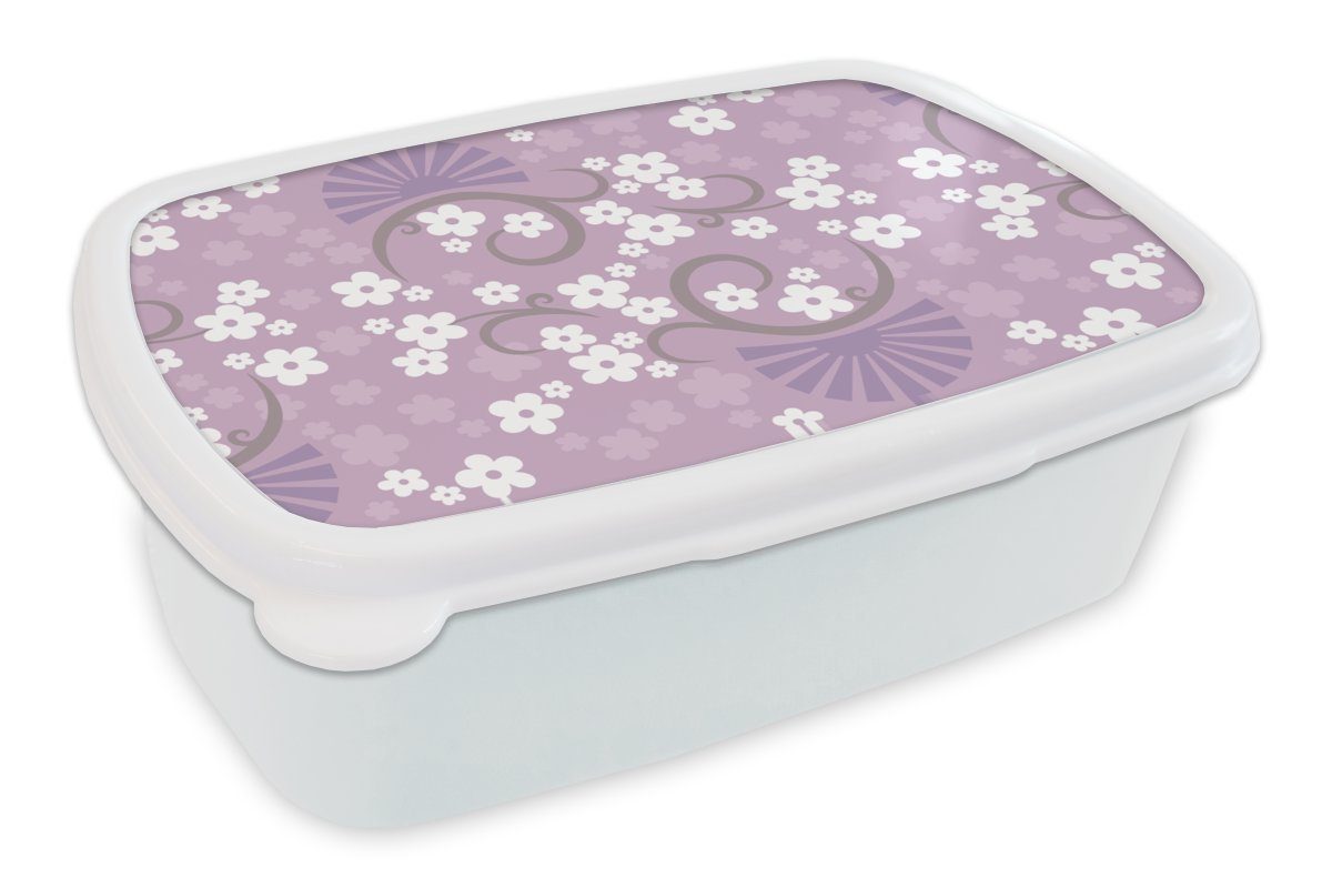 MuchoWow Lunchbox Blumen - Muster - Sakura, Kunststoff, (2-tlg), Brotbox für Kinder und Erwachsene, Brotdose, für Jungs und Mädchen weiß