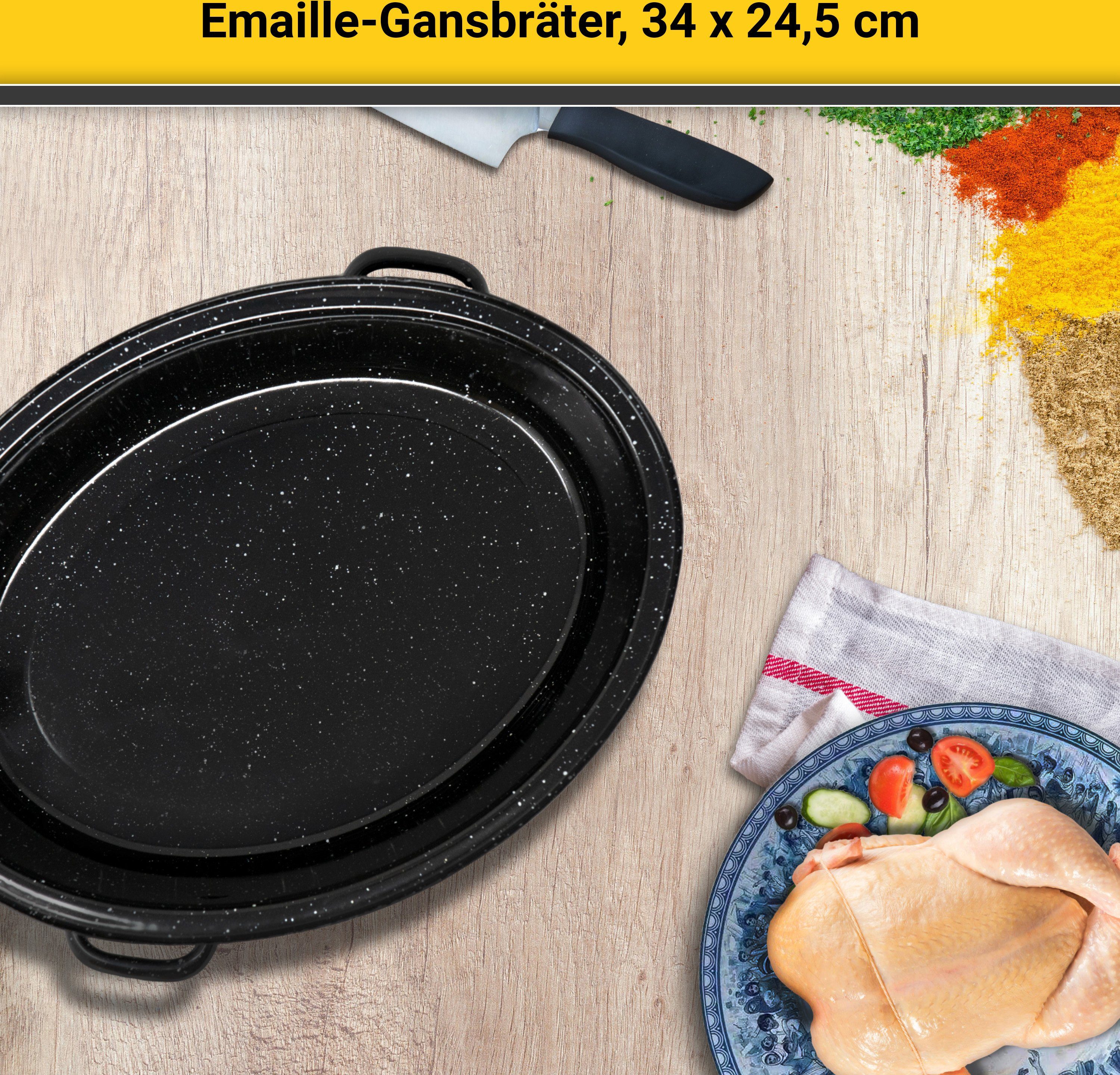 Krüger Bräter Gansbräter mit Tropfdeckel, Emaille, für Induktions-Kochfelder geeignet