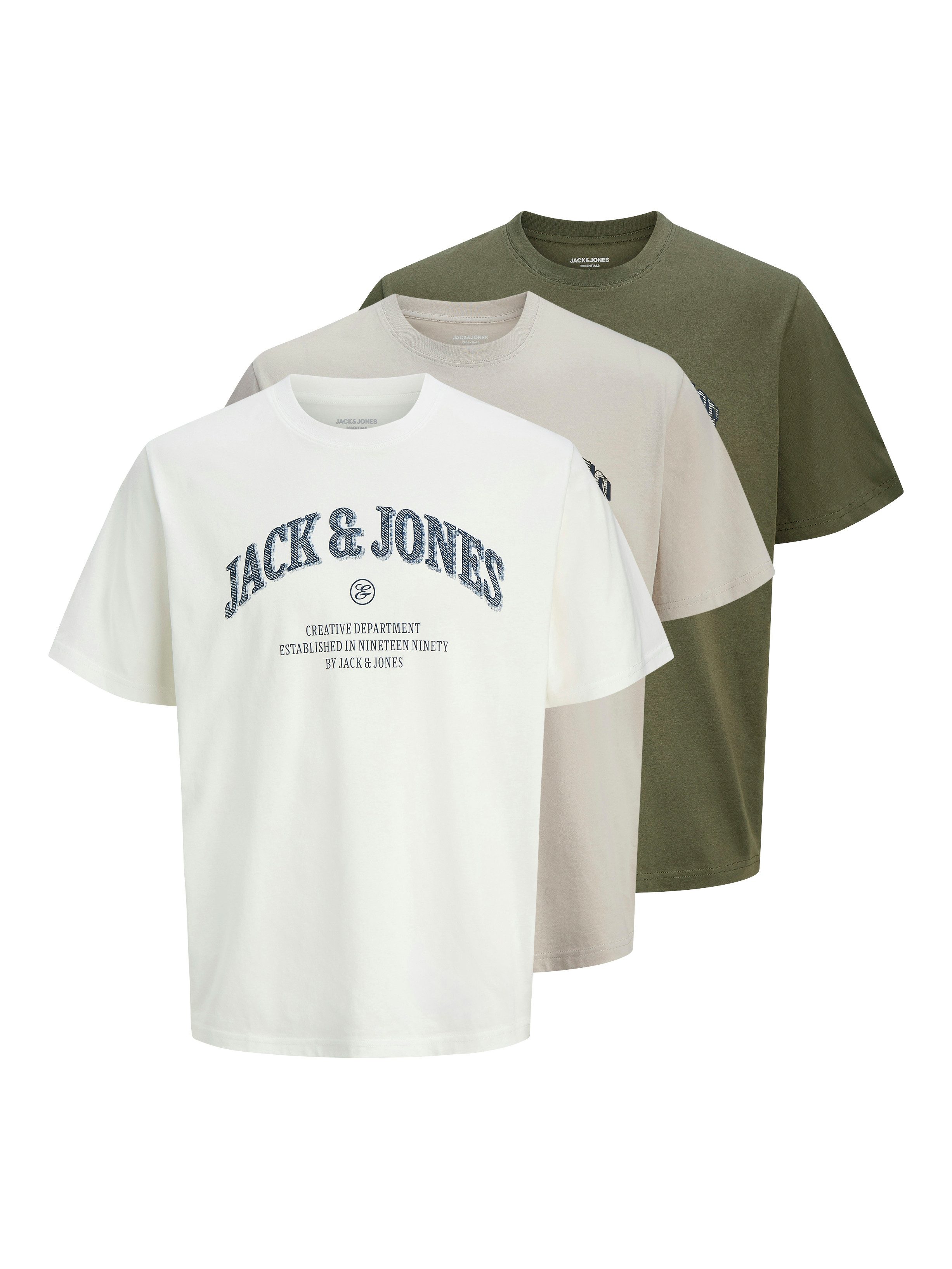 Jack & Jones T-Shirt JJEDENVER GRAPHIC TEE SS O-NECK 3PK MP (Packung, 3-tlg)
