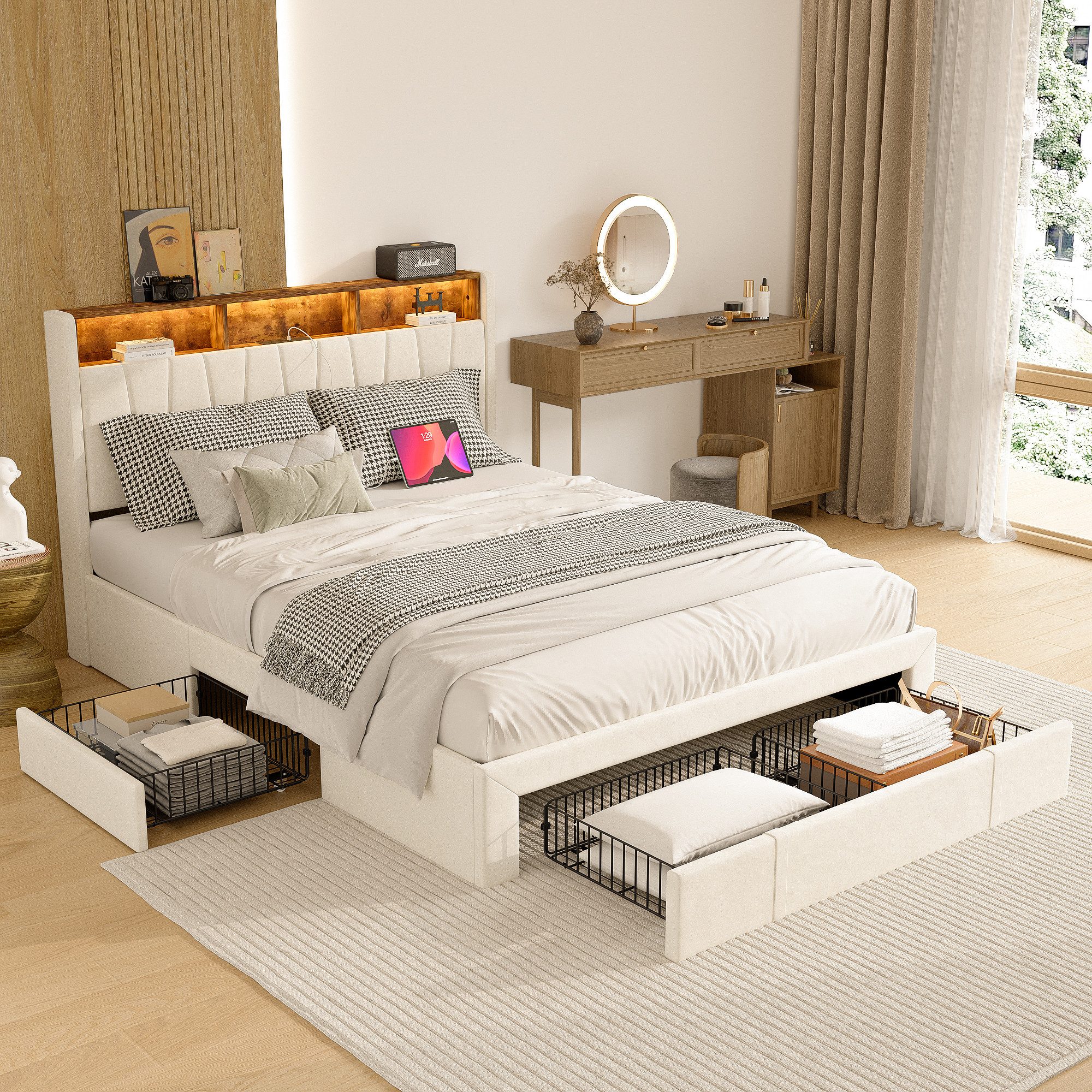 Furnishings Home Polsterbett Stauraumbett Doppelbett LED (USB + TYPE-C), Mi günstig online kaufen