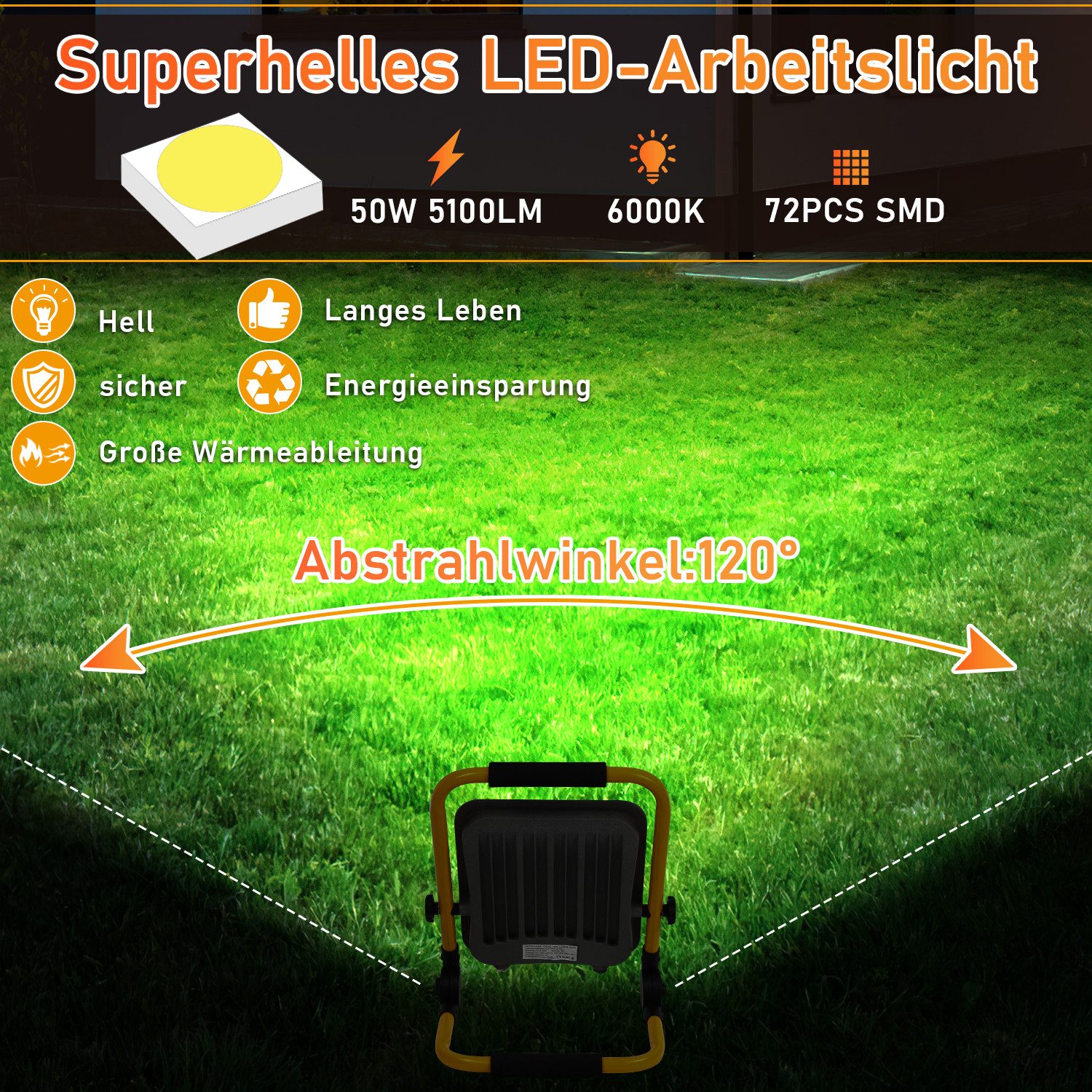 Clanmacy LED Baustrahler LED Baustrahler LED Fluter mit Stativ Scheinwerfer Außen Strahler 50W