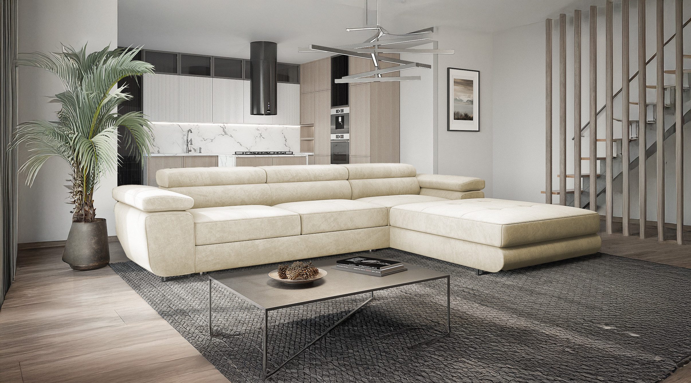 Goldstoff Ecksofa mit Schlaffunktion und Bettkasten, Designer Schlafsofa mi günstig online kaufen
