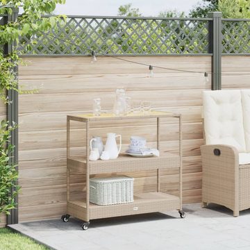 vidaXL Küchenwagen Barwagen 3 Böden Beige Poly Rattan und Massivholz Akazie