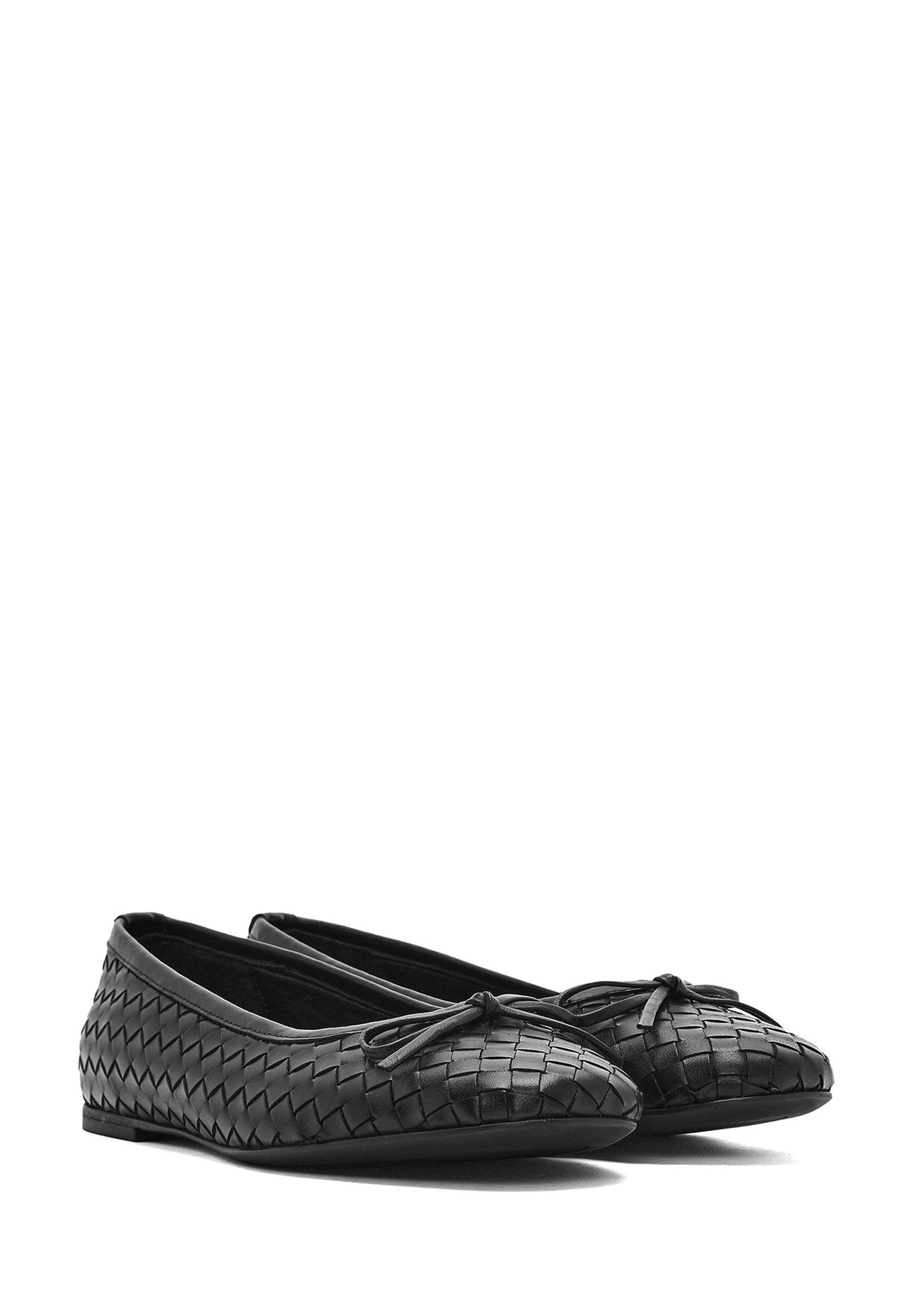Derimod Ballerinas aus Leder Ballerina Echtes Leder, Slip-on-Design, Geflochtene Textur, Schleifendetail