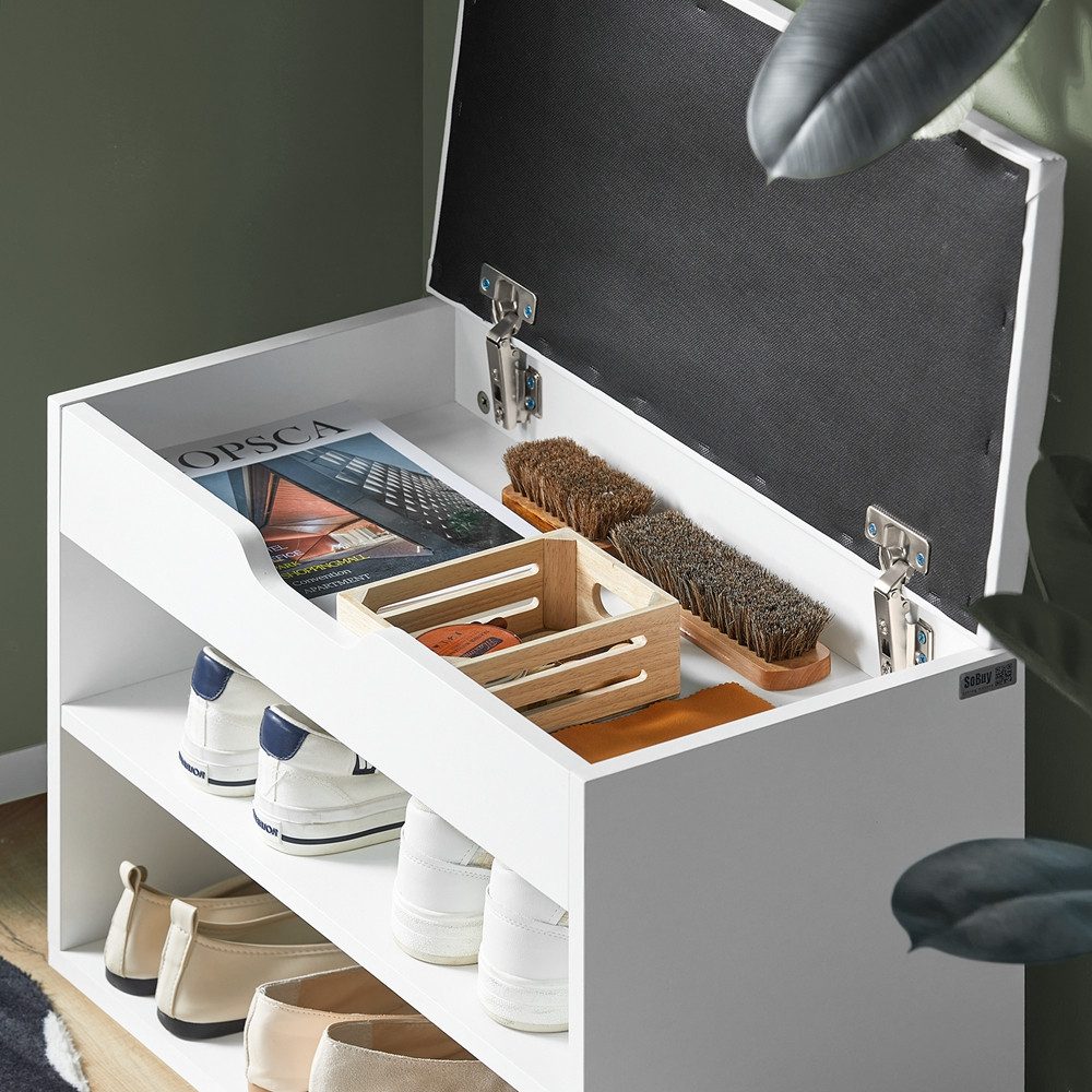 SoBuy Wandgarderobe FSR25-W+FRG48-W, Wandgarderobe-Set Flurmöbel Schuhbank mit Sitzfläche Wandgarderobe