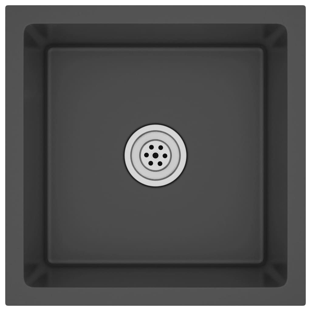 vidaXL Küchenspüle Küche Spülbecken Massive Einbauspüle Schwarz Edelstahl, 40/40 cm