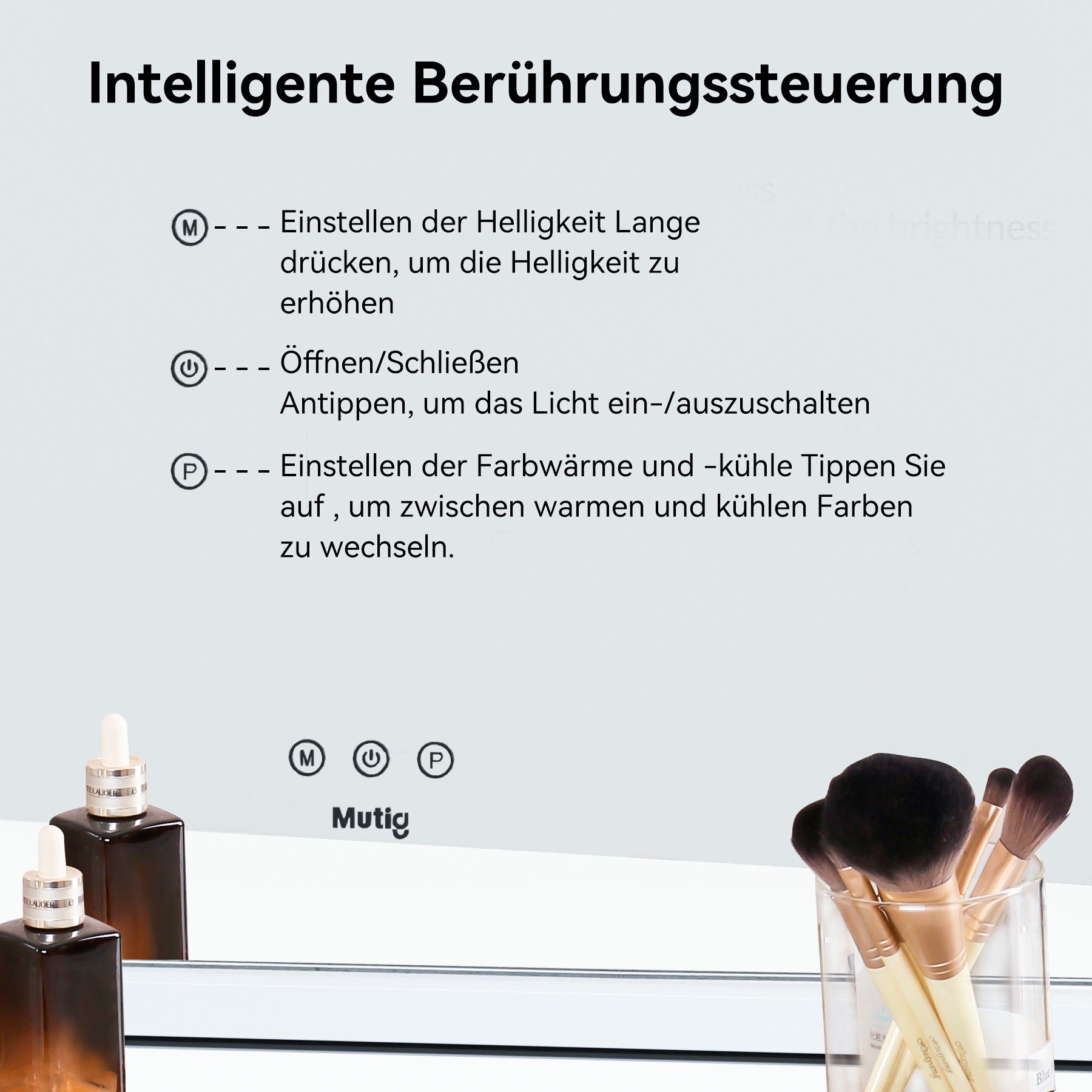 Beleuchtet Einstellbare Kosmetikspiegel LED Schminkspiegel Touchscreen with 10x-Lupe, Color Senmudi mit modifications, Beleuchtung), Wandhalterung Schminkspiegel oder mit Hollywood 15 (3 Helligkeit, Tischplatte USB,Abnehmbare Licht