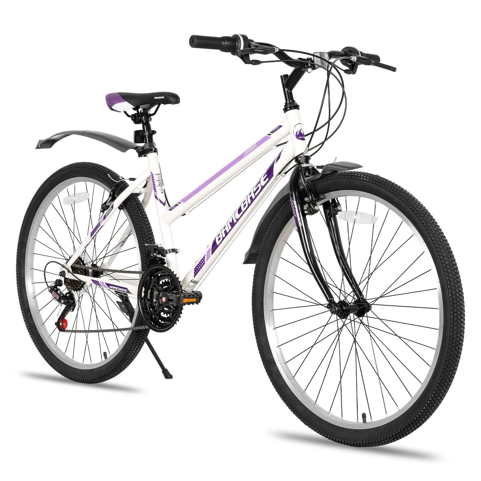 HILAND Mountainbike 24/26 Zoll Hybrid Pendler Fahrrad für Frauen,Sport Hardtail Trail MTB, 21-Gang-Getriebe, Doppel-V-Bremsen, XC-Reifen, stabiler Rahmen
