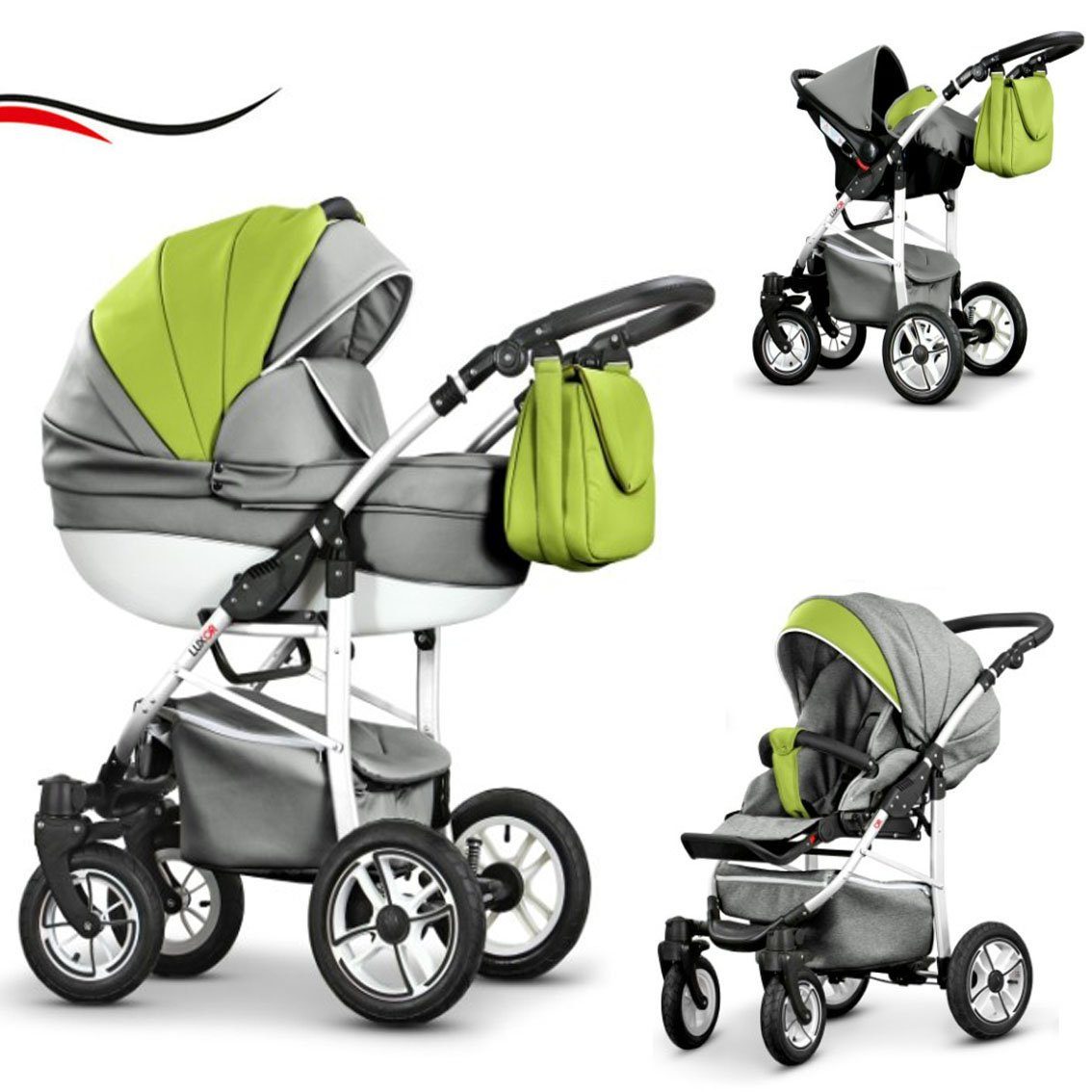 Kinderwagen-Set Farben Teile Cosmo Hellgrau-Grün 3 16 ECO 1 29 Kombi-Kinderwagen babies-on-wheels Kunstleder - - in in