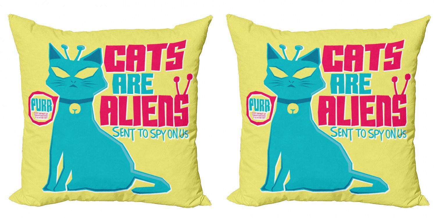Stück), Digitaldruck, (2 Abakuhaus Modern Kissenbezüge Humorvoll Cartoons Katzen Doppelseitiger Alien sind Accent