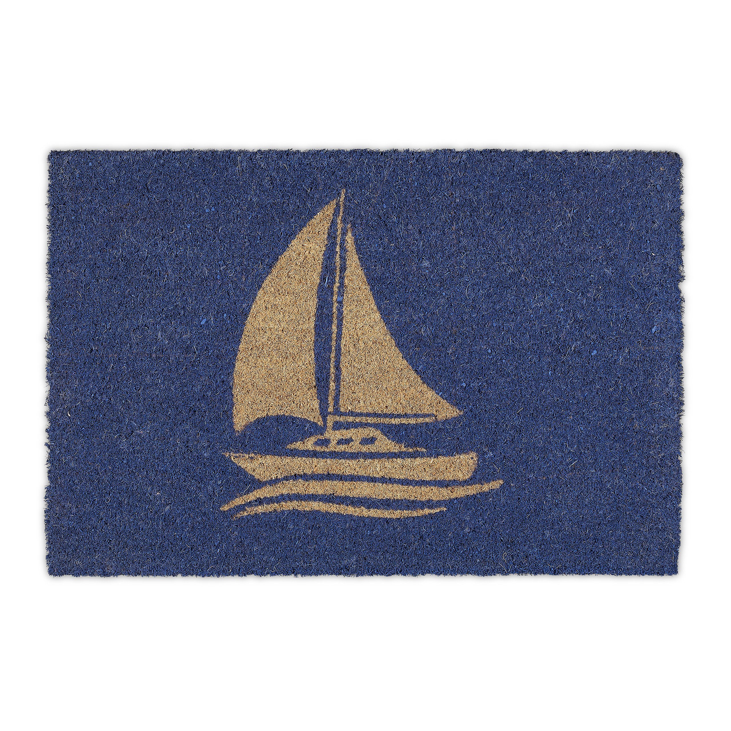 relaxdays Fußmatte mit Segelschiff blau, Höhe: günstig online kaufen
