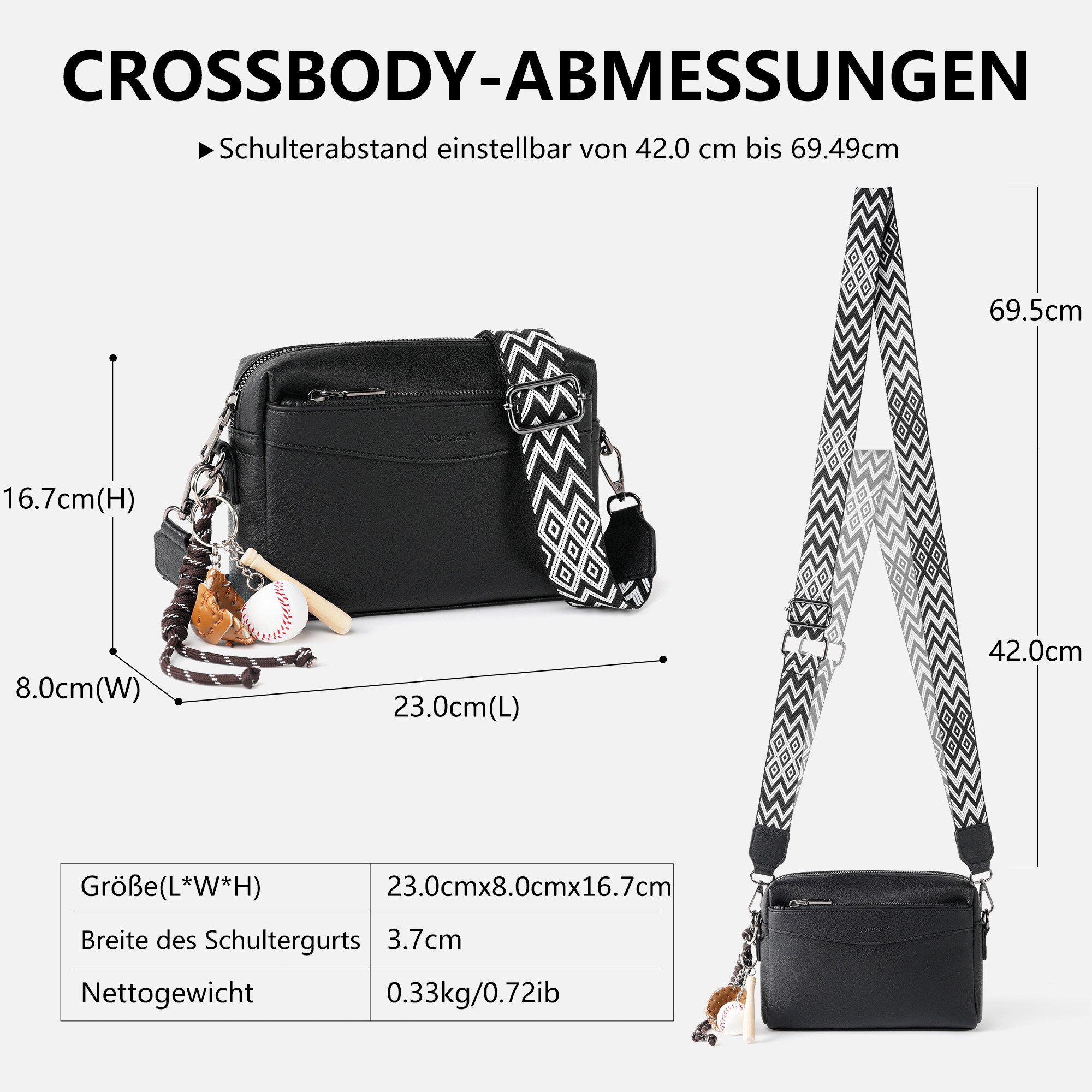 TAN.TOMI Umhängetasche Damen Schultertasche Klein Handtasche Crossbody Bag Henkeltasche (Tasche mit viel Stauraum), Für Pendeln Reise Campus Sport Rucksäcke – Bild 5 von 5