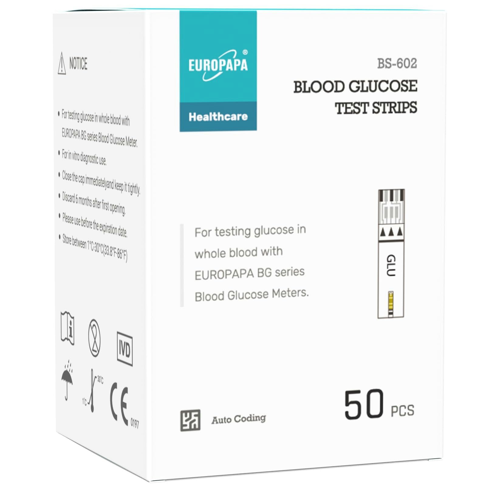 EUROPAPA Blutzuckermessgerät Blutzuckerteststreifen für Blutzucker-Wertes Kontrolle, Diabetiker-Teststreifen zur Diabetes- und Glukoseüberwachung, Teststreifen Anwendbar EUROPAPA BG-Serie Blutzuckermessgerät