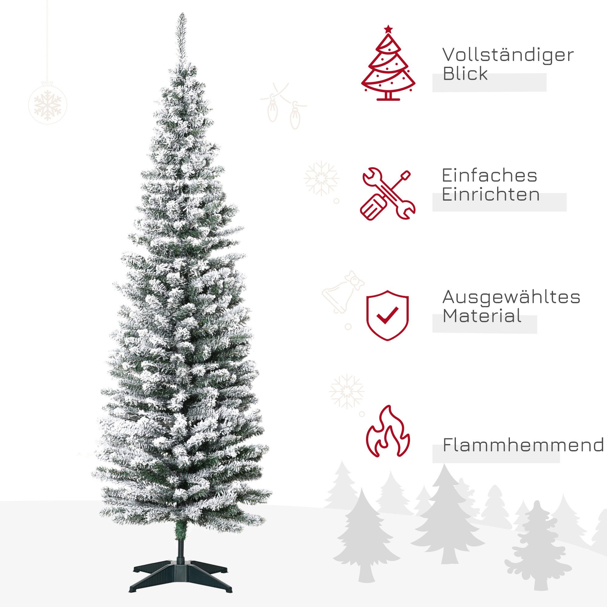 HOMCOM Künstlicher Weihnachtsbaum Tannenbaum künstlich mit Kunstschnee, 570 Spitzen Christbaum, Tanne, für Weihnachtsfest, Indoor, grün+weiß – Bild 4 von 5