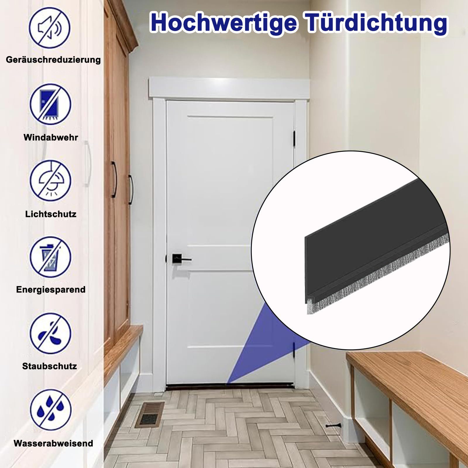 FOUORTUNATE-BEE Zugluftstopper 100cm Zugluftstopper Weiß Dichtungsband für Türen, Bodenabdichtung mit Bürste Selbstklebende Tür Türdichtung, Türdichtung Türbürs – Bild 5 von 5