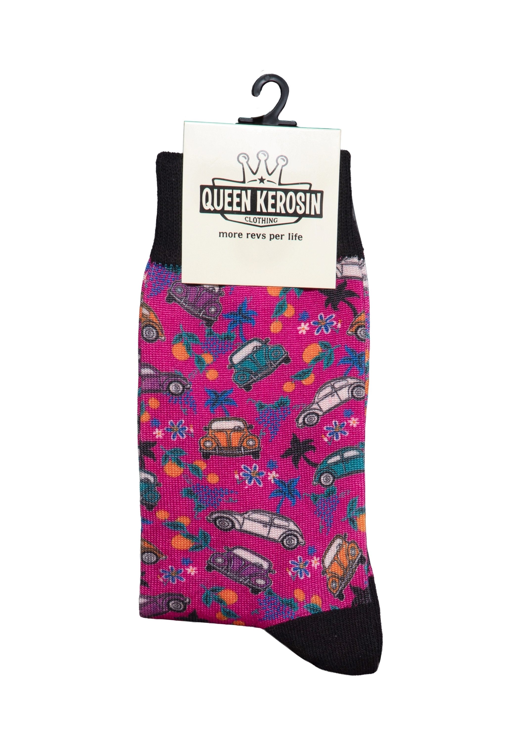 QueenKerosin Socken Vintage Car mit Allover-Muster