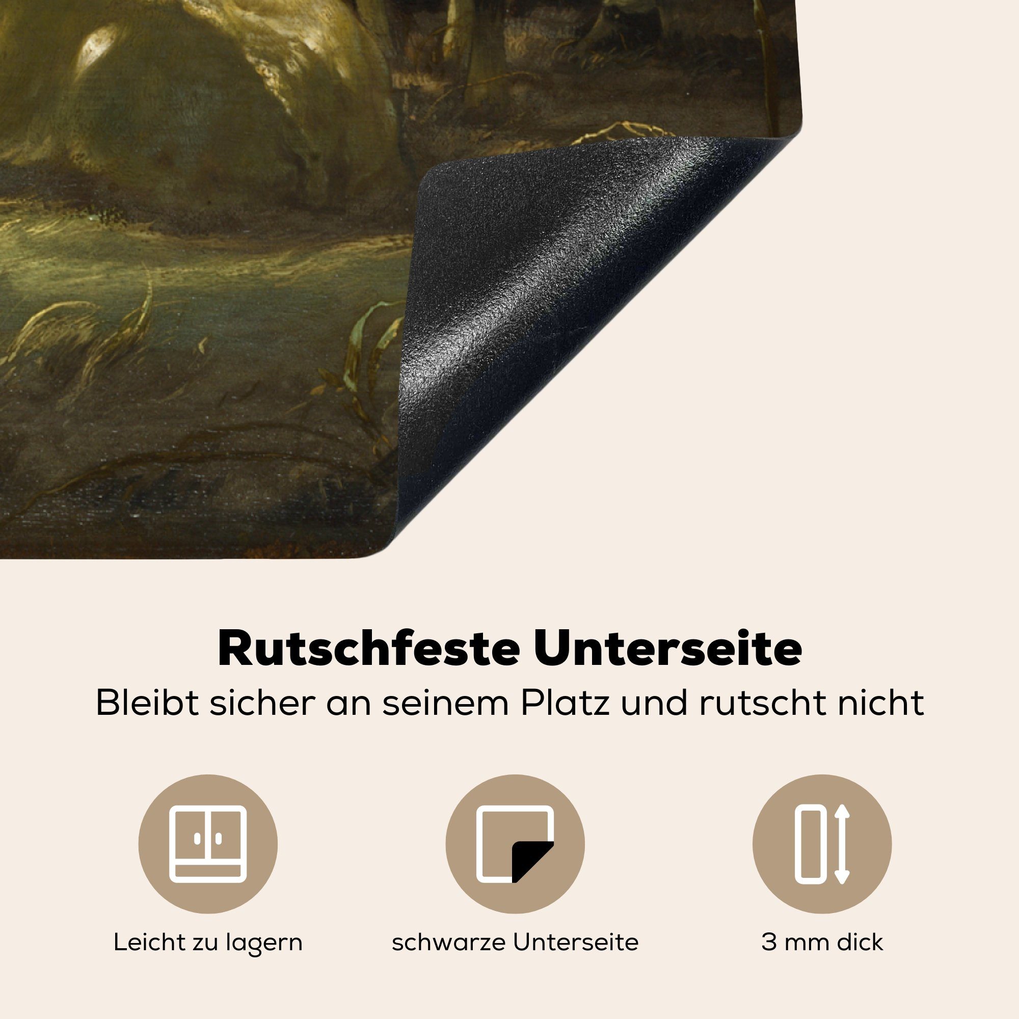 MuchoWow Herdblende-/Abdeckplatte Landwirt mit vier - cm, an tlg), Arbeitsplatte Aelbert küche der Cuyp, 78x78 Kühen (1 Ceranfeldabdeckung, Merwede Vinyl, für