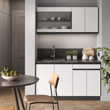 Livinity® Küchenzeile R-Line, Weiß/Anthrazit, 140 cm, AP Marmor