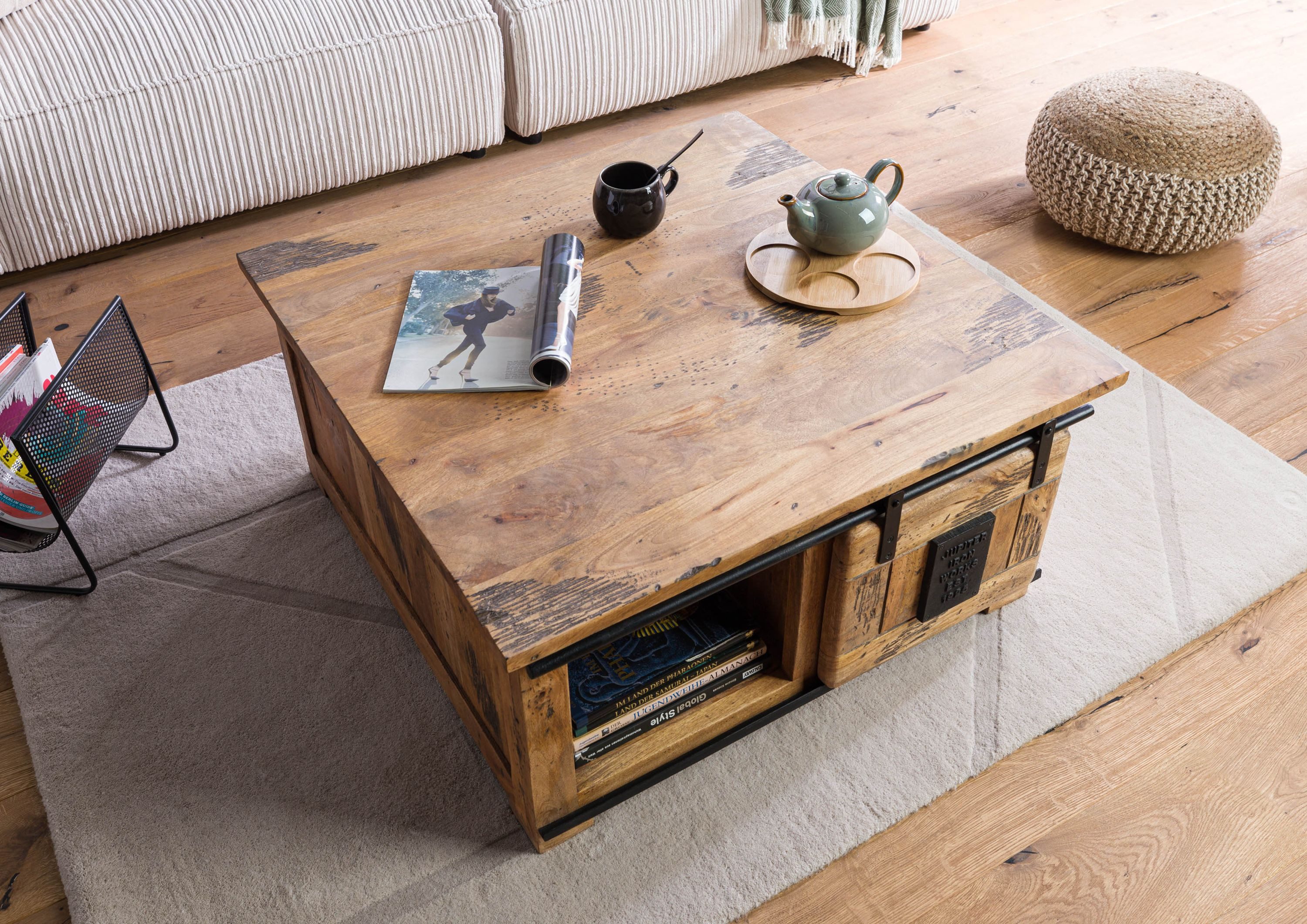 Massivmoebel24 Couchtisch RAILWAY (Massivholz, Massivholztisch), Couchtisch günstig online kaufen